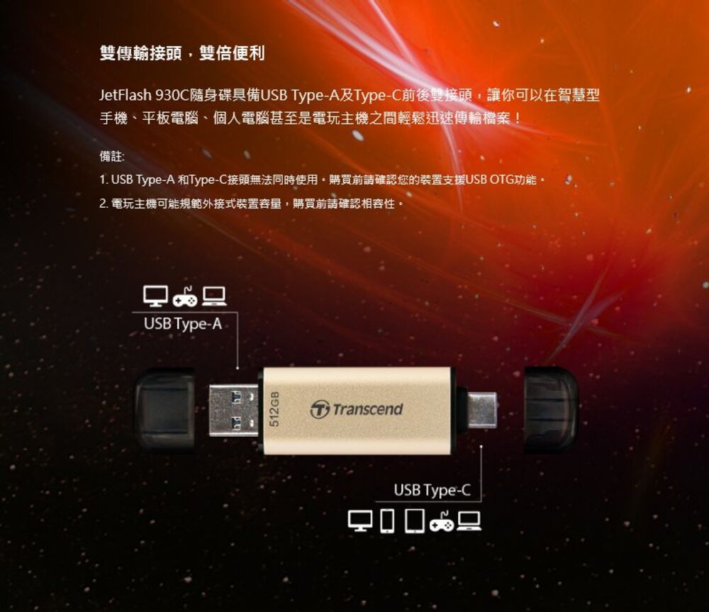 【TS512GJF930C】 創見 512GB Type A C 電腦 手機 高速隨身碟 手機用免拆保護套-圖片-1