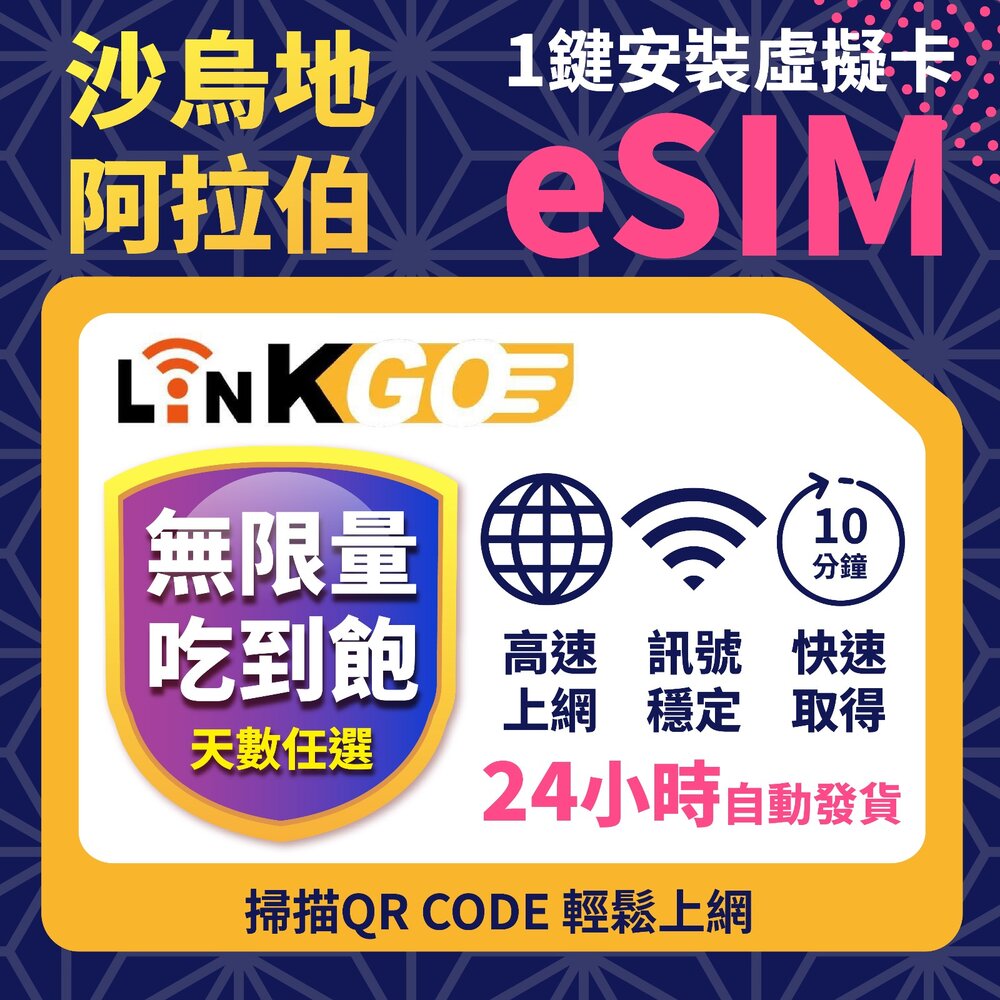 01360003-1-【LINKGO】白鑽卡 沙烏地阿拉伯 eSIM卡 多天上網卡 無限流量吃到飽 (沙烏地阿拉伯網卡 利雅德 吉達 )