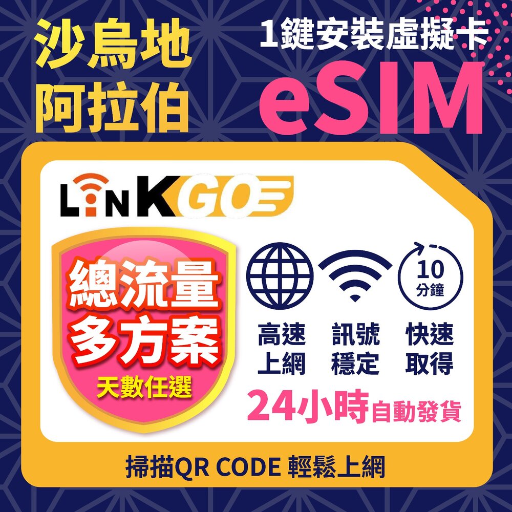 01370005-1-【LINKGO】白鑽卡 沙烏地阿拉伯 eSIM卡 多天上網卡 總流量 高速流量(沙烏地阿拉伯網卡 利雅德 吉達)