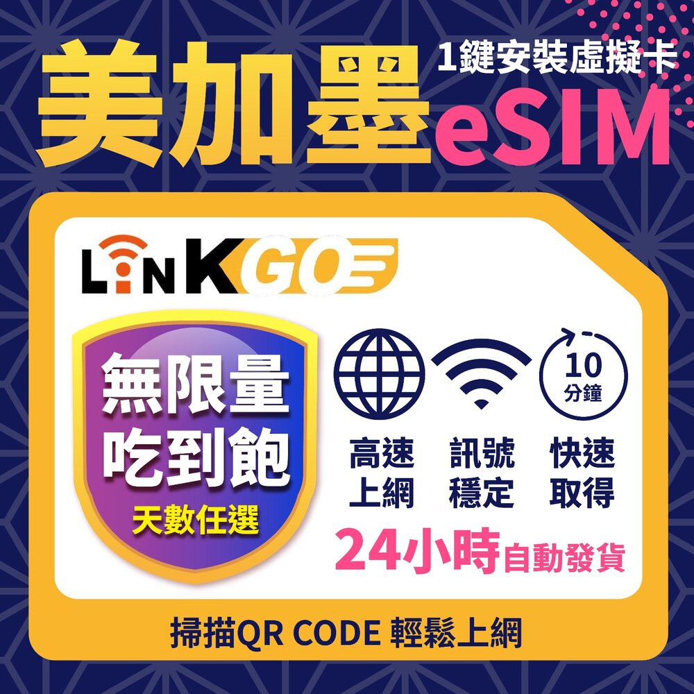 03750007-1-【LinkGO】白鑽卡 美加墨 eSIM卡 多天上網卡 無限流量吃到飽 / 高速吃到飽不降速 高速流量 (美國 加拿大