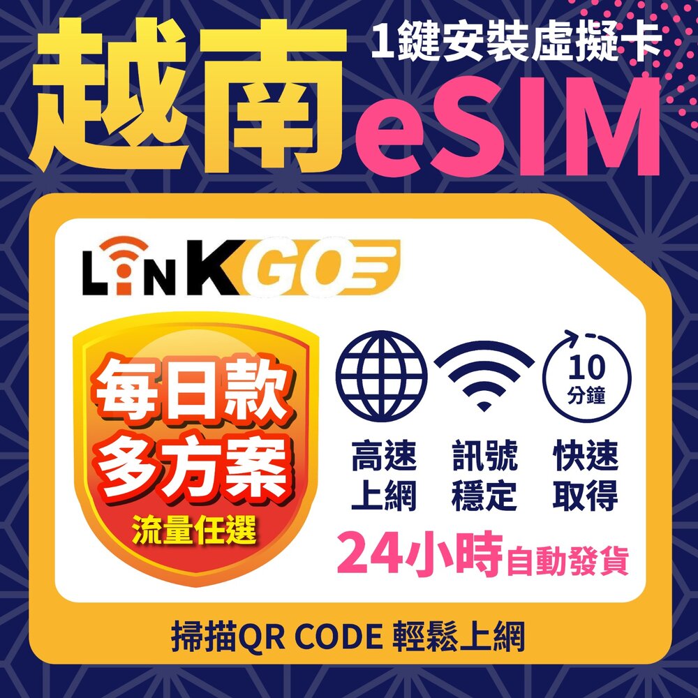251020210027-【LinkGO 白鑽卡】越南eSIM 每日流量款 多天多組合方案  高速 原生 多電信 越南 蜆港 下龍灣 會安