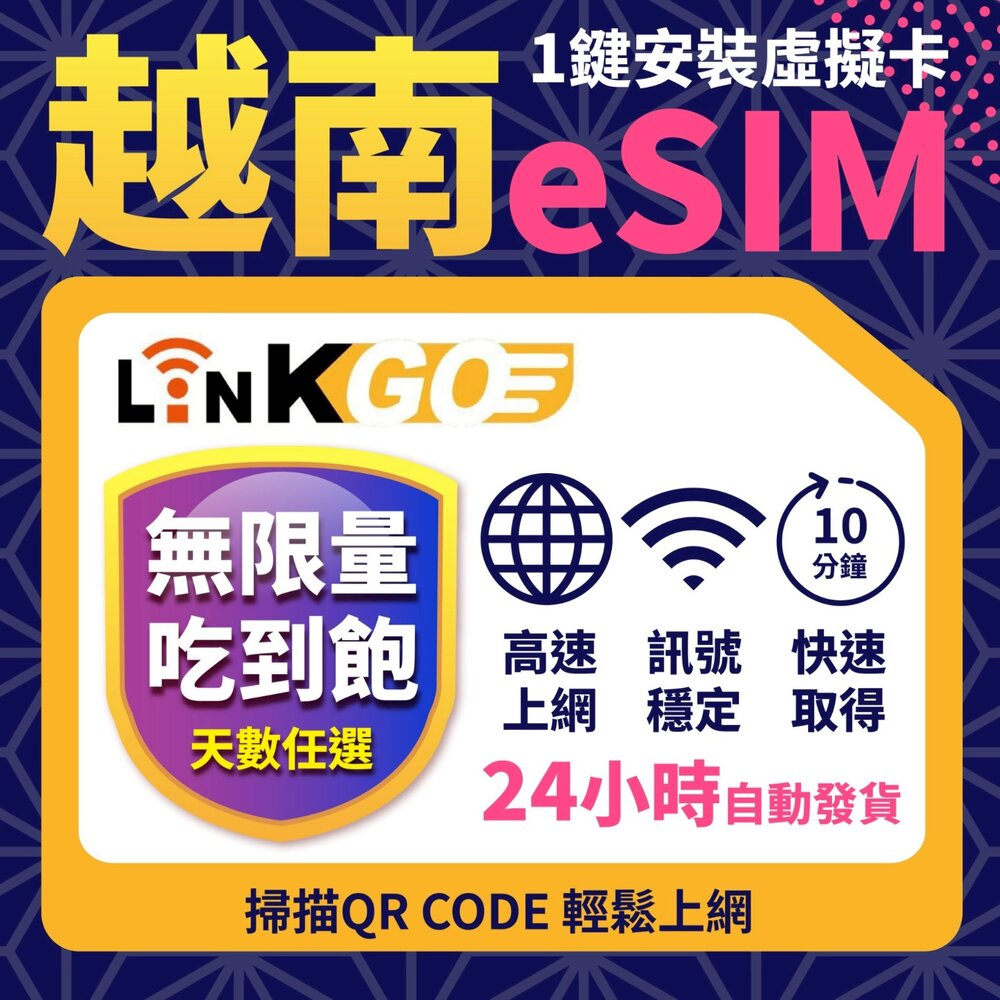 251020221152-【LinkGO 白鑽卡】越南eSIM 無限流量吃到飽 多天組合方案 高速 免實名 多電信 越南 蜆港 下龍灣 會安