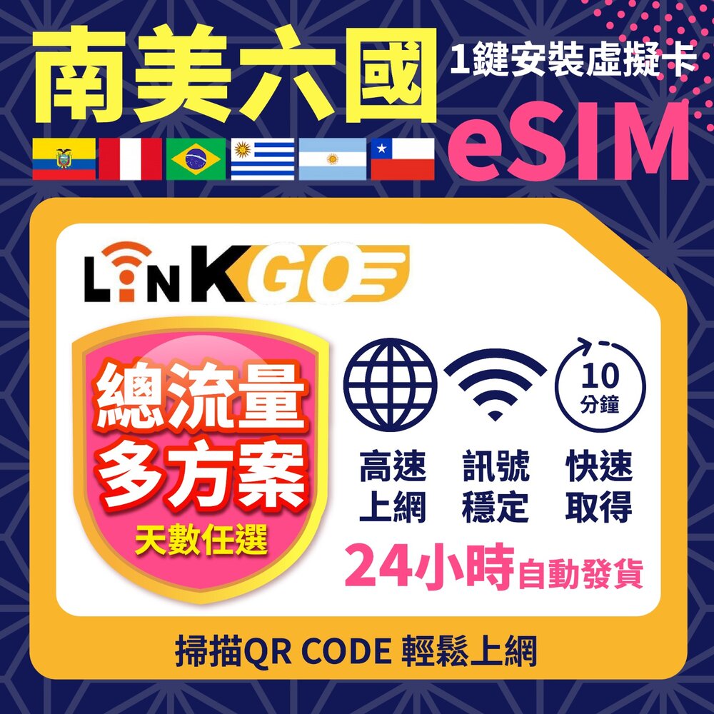 wm02510005-1-【LINKGO】白鑽卡 南美洲六國 eSIM卡 多天上網卡 總流量/每日流量 (南美洲網卡 巴西 阿根廷 智利 厄瓜多爾