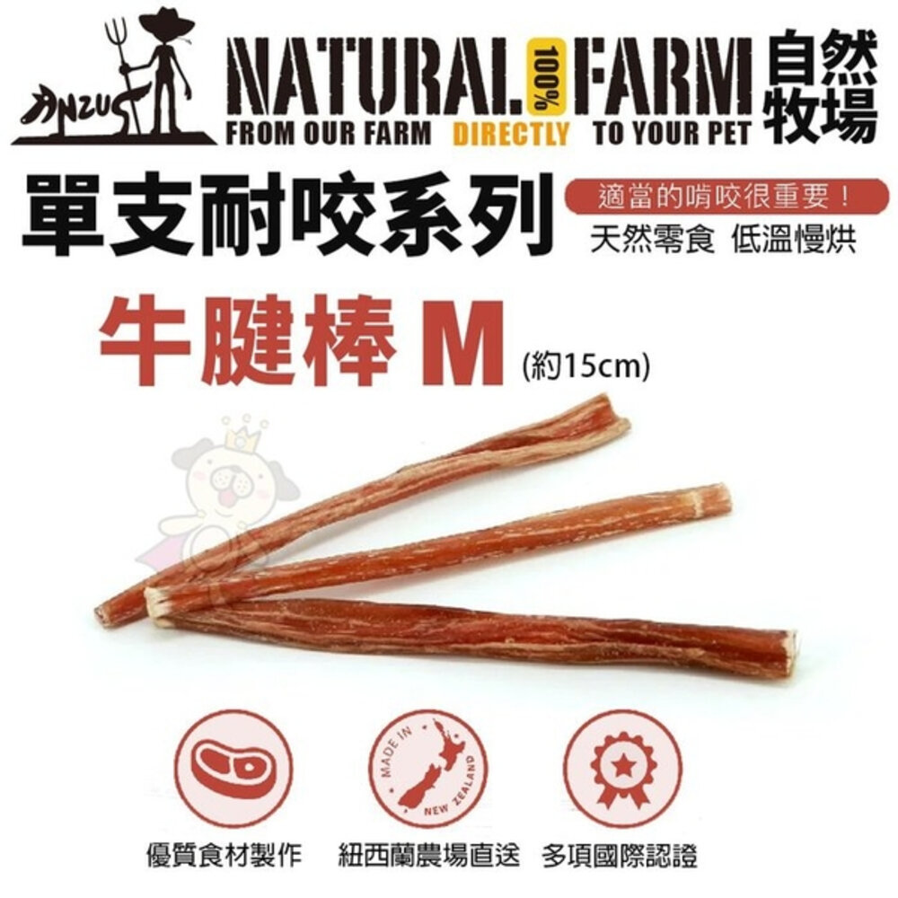 020103226-Natural Farm 自然牧場 單支耐咬-牛腱棒M 低溫慢烘 狗潔牙骨 狗零食『WANG』