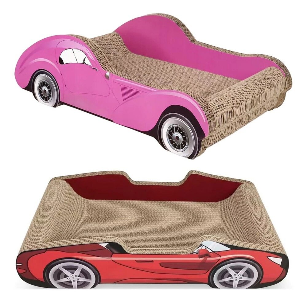 iCat 寵喵樂 帥氣紅色汽車 / 亮麗粉色汽車 貓抓板|不掉屑 瓦愣紙貓抓板 人氣貓跑車 可愛造型 磨爪『WANG』-圖片-1