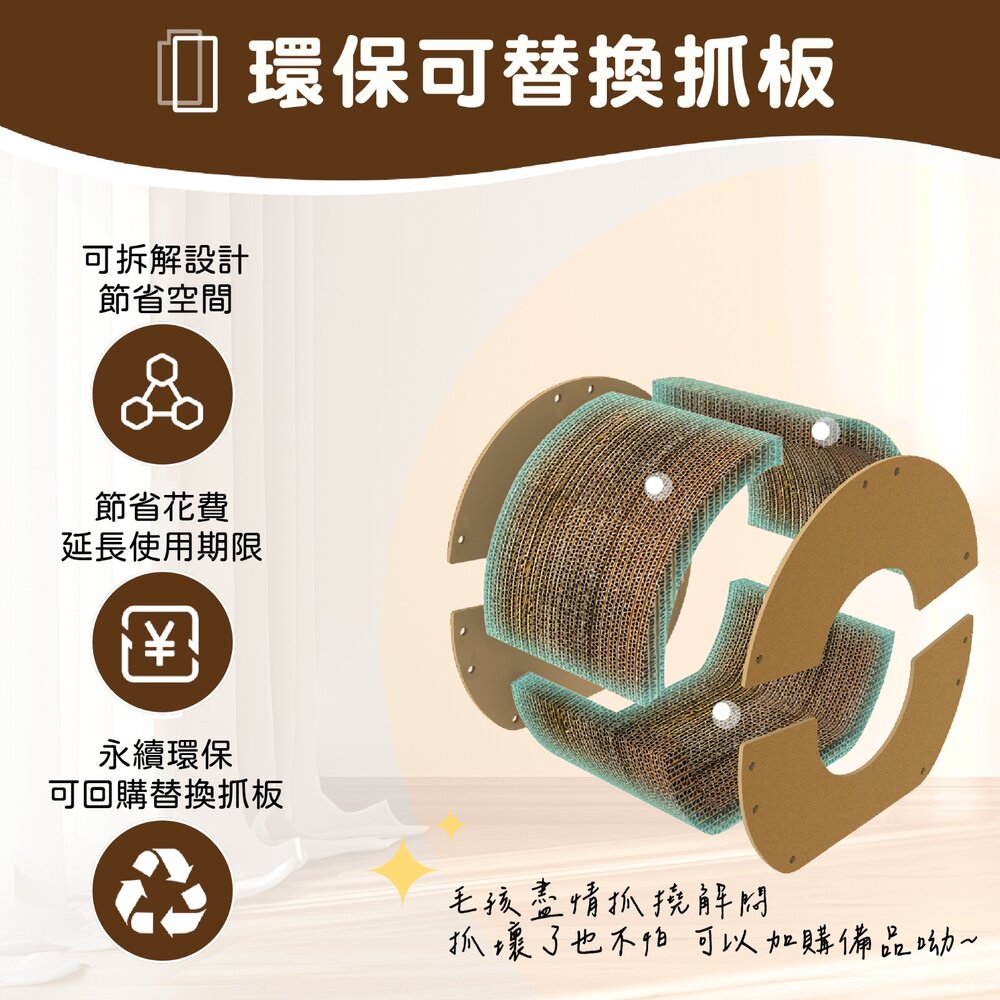GOLDEN CAT 黃金貓 巧拼幾何可替換抓板 三角/方形/圓形 貓窩 貓抓板『WANG』-圖片-3