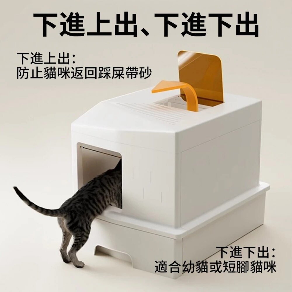 UrbanPaw 方寸頂出式超大全封閉貓砂盆|下進上出隔臭貓砂盆 白色/灰色 貓砂盆-圖片-3