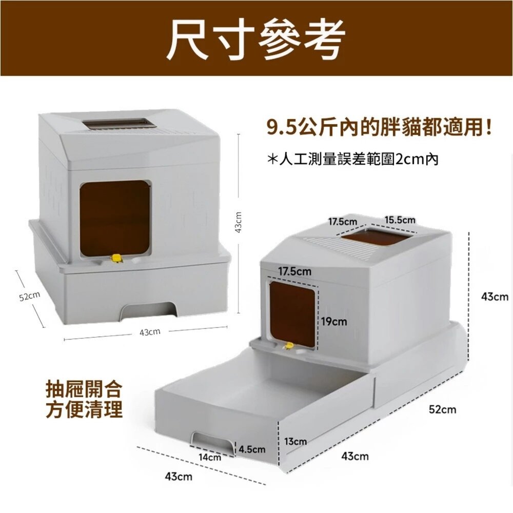 UrbanPaw 方寸頂出式超大全封閉貓砂盆|下進上出隔臭貓砂盆 白色/灰色 貓砂盆-圖片-8
