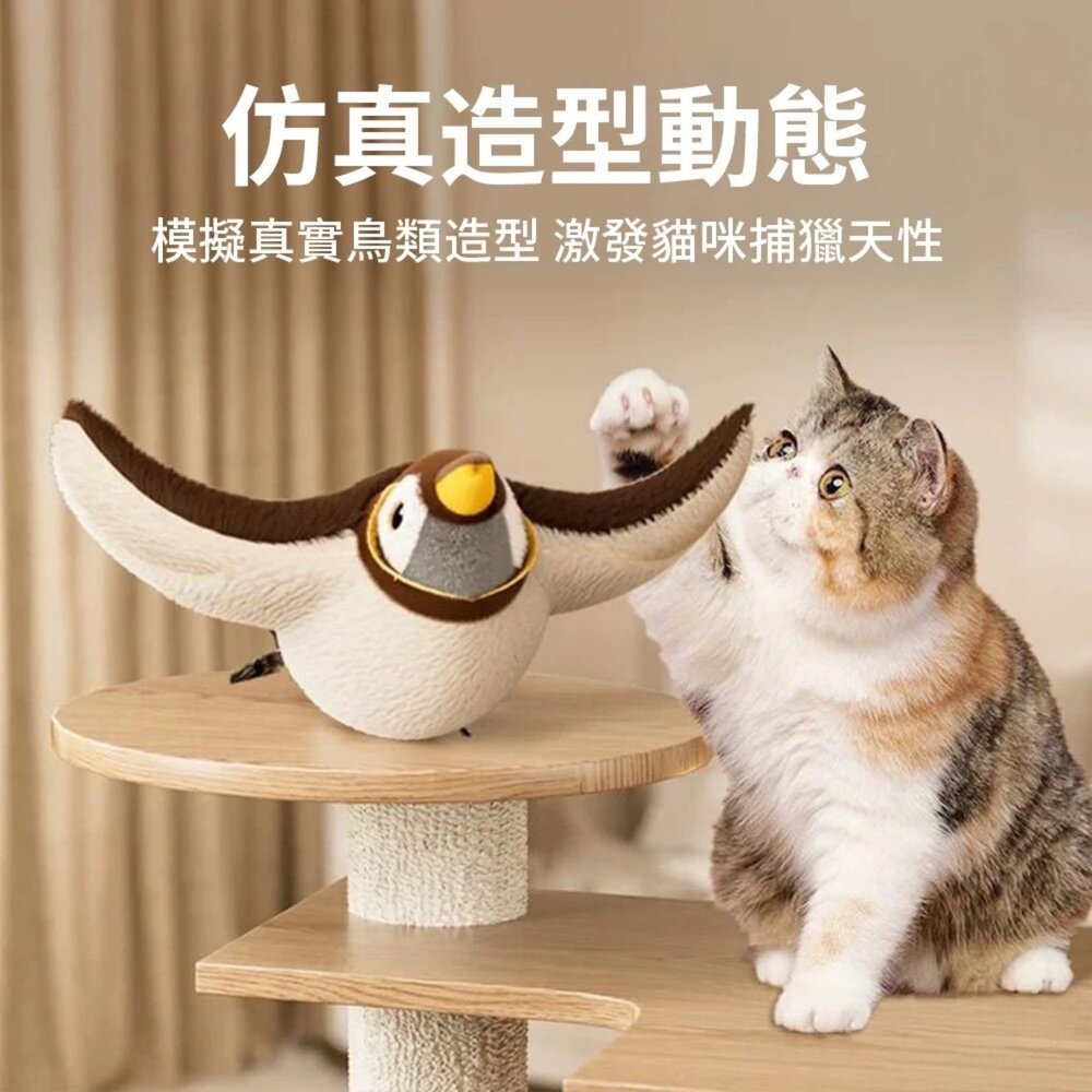 iCat 寵喵樂 貓咪自嗨仿真電動麻雀鳥 (送掛繩+充電線) 寵物玩具 仿真玩具 電動鳥 逗貓 貓玩具『WANG』-圖片-2
