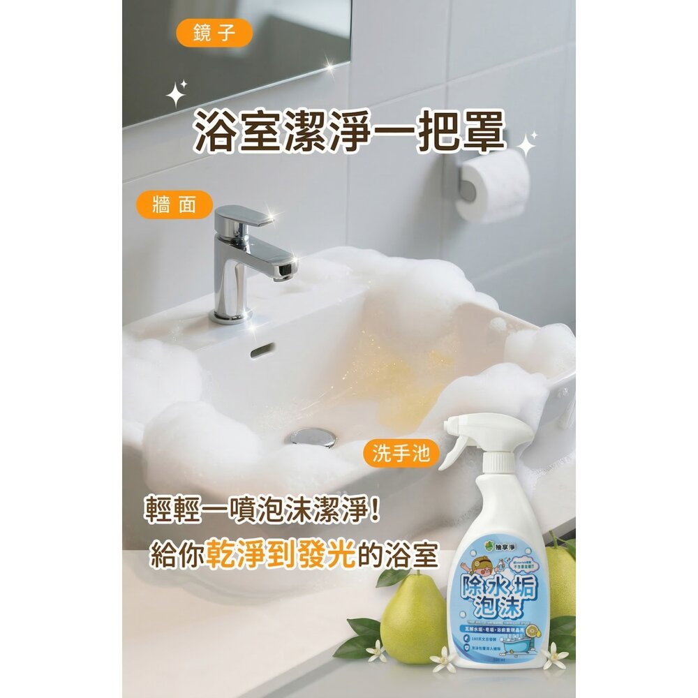 柚享淨 文旦酵素 柚淨plus除水垢泡沫500ml 水垢清潔/泡沫包覆/亮潔不費力/浴室除垢/玻璃清潔『WANG』-圖片-3