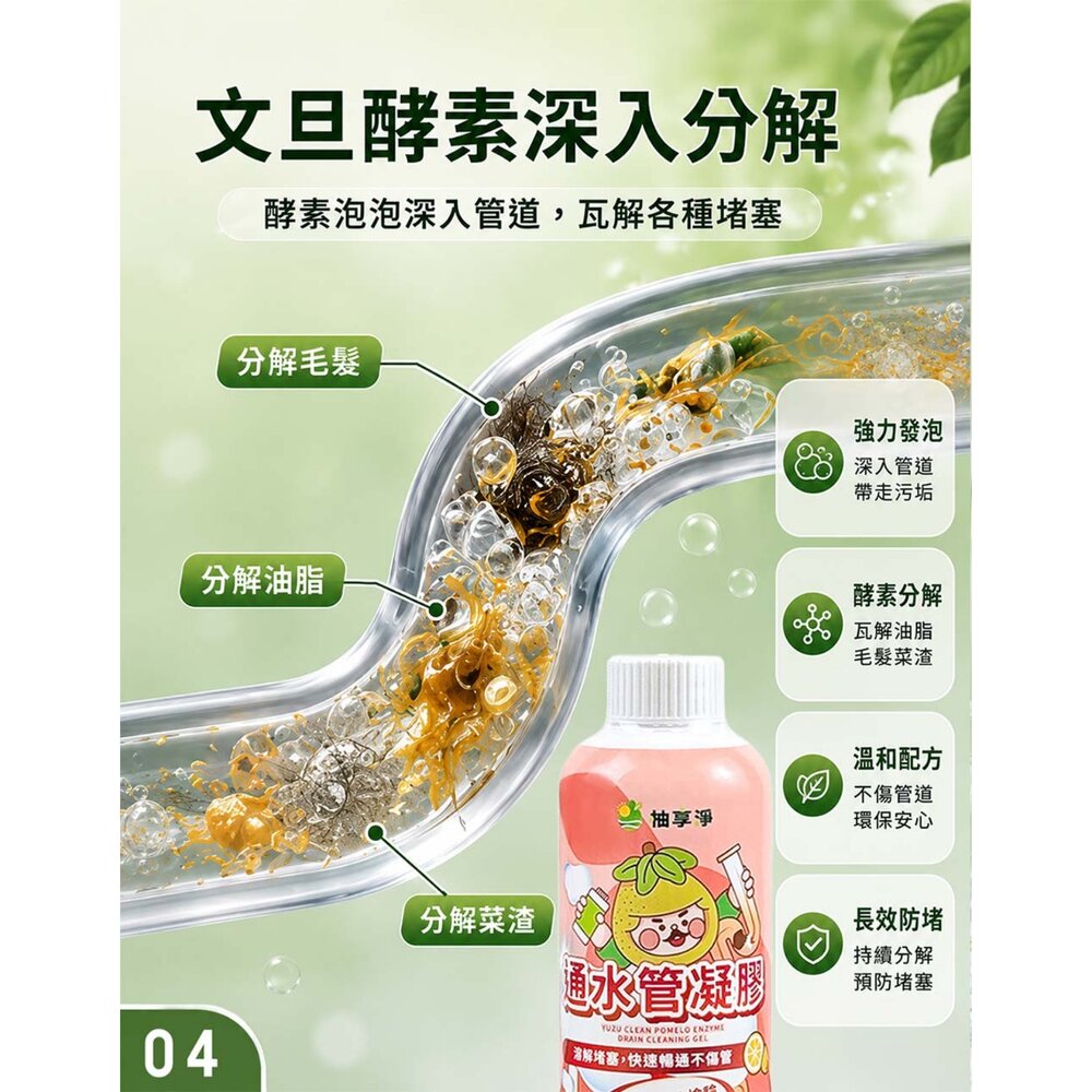 柚享淨 文旦酵素 柚淨plus通水管凝膠350ml 防止害蟲/分解堵塞髒污/不易傷水管/排水更順暢『WANG』-圖片-5