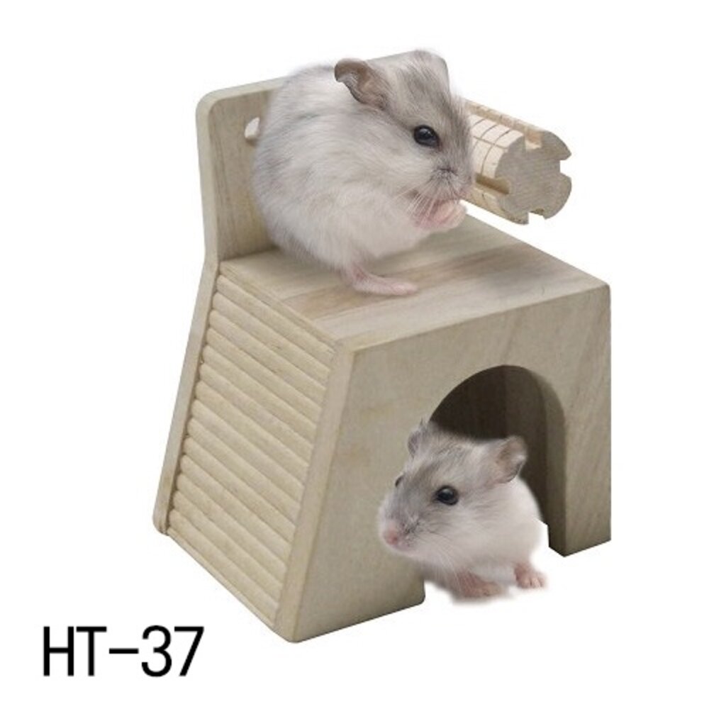 MARUKAN 鼠屋 城堡餐廳 小木屋 屋型飲水架 舒適屋附磨牙玩具座 木製組裝式套房『WANG』-圖片-3