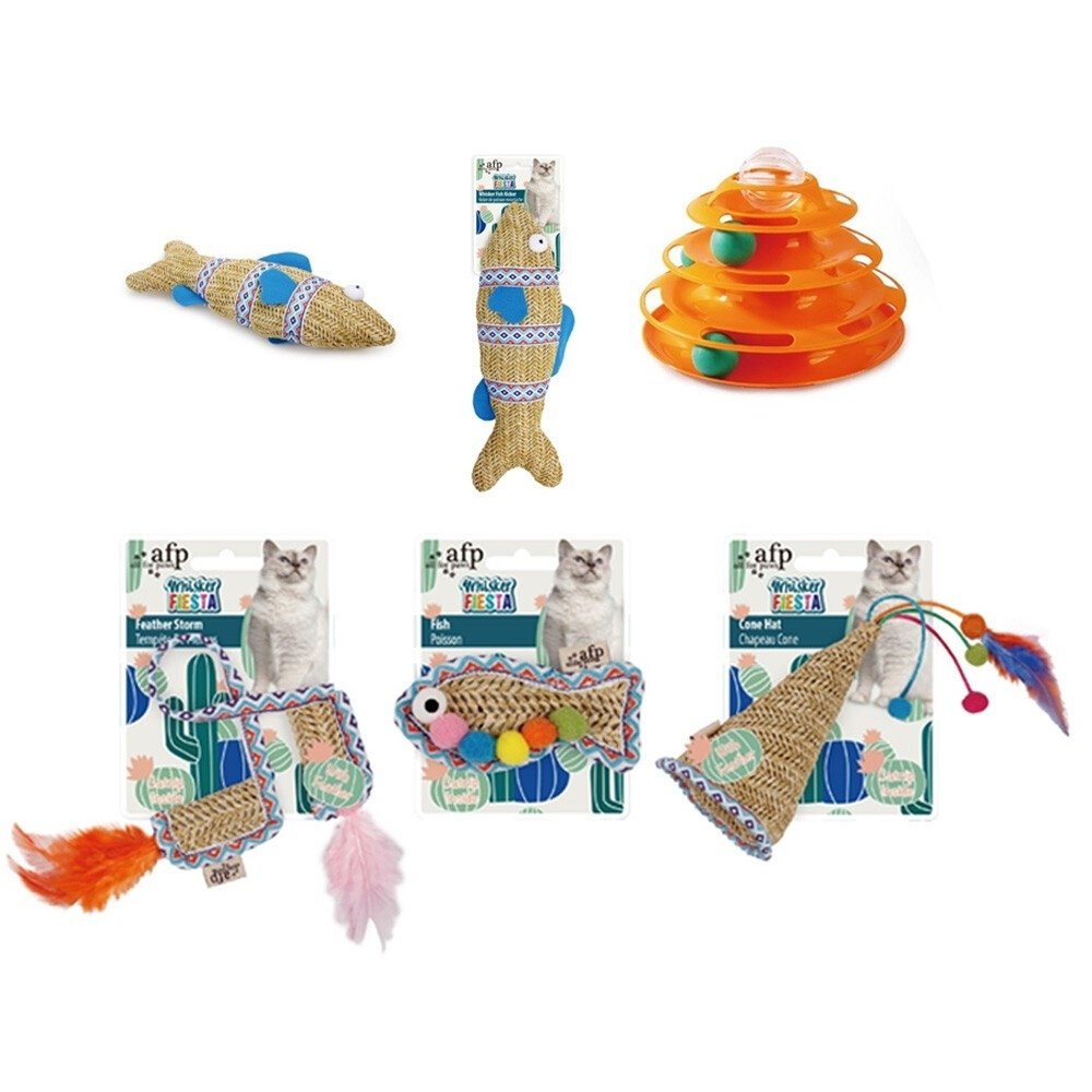 12198185433-美國AFP編織嘉年華+潮貓隧道系列 晶須魚/彩球魚瘋羽毛/螺旋隧道球塔 玩具 貓抓柱『WANG』