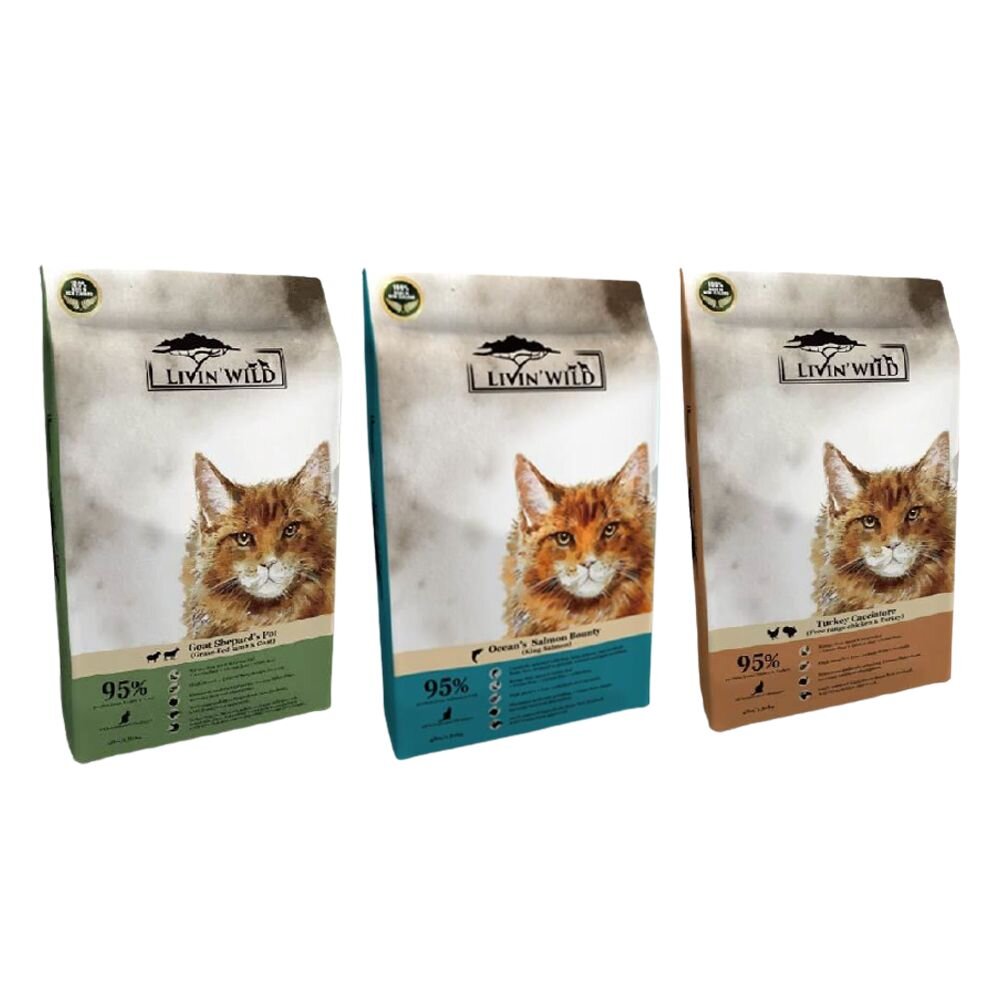 LIVIN'WILD 野宴 無榖貓糧 15LB-33LB【免運】 草飼羊|放養雞|帝王鮭魚 無穀 貓糧『WANG』-圖片-1