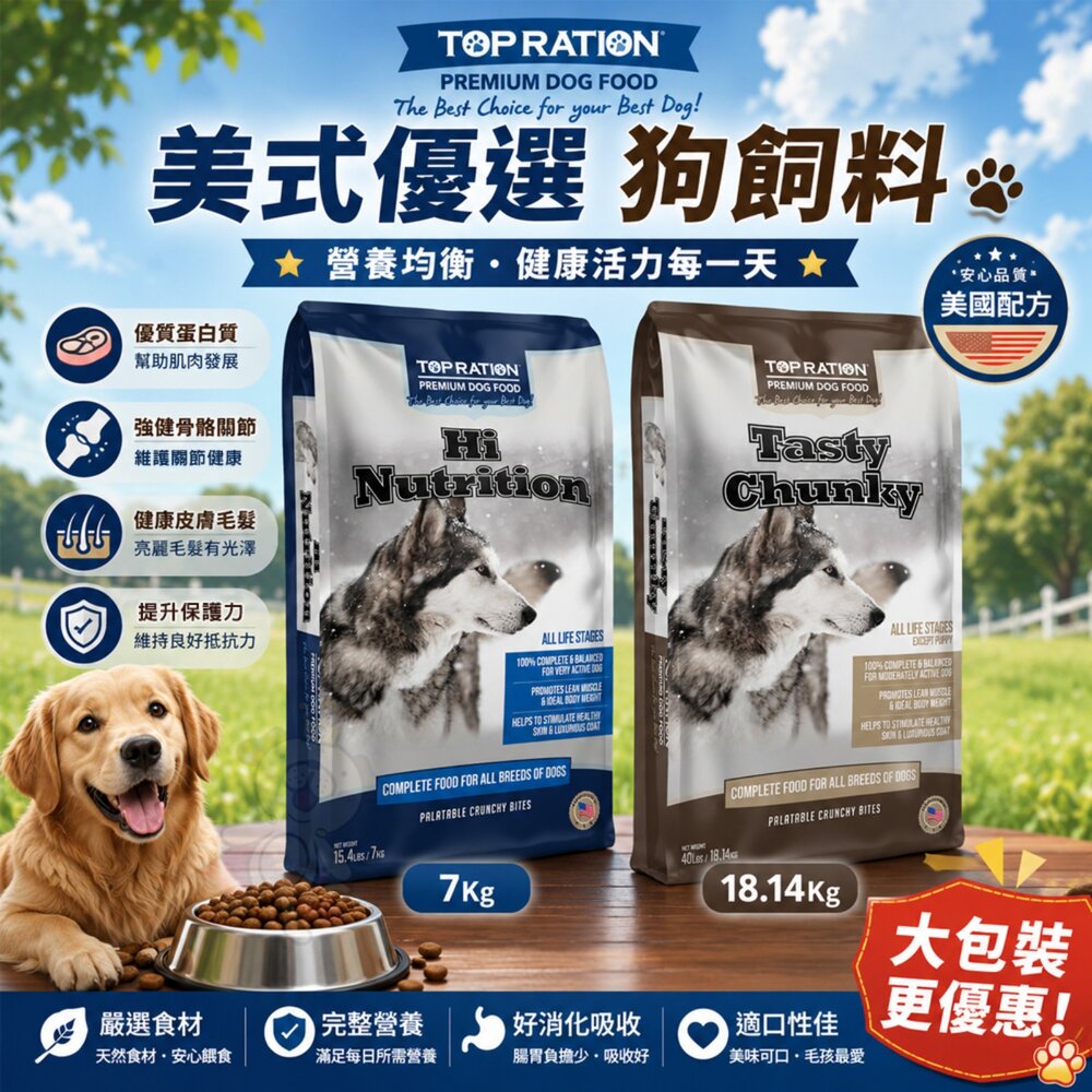 13160316446-TOPRATION 美式優選 狗飼料 7Kg 18.14Kg 繁殖包 美式優選狗飼料 狗乾糧 狗主食『WANG』