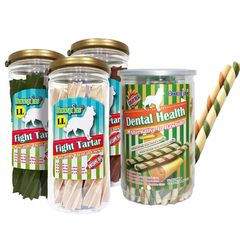 BONE PLUS 綜合雙色潔牙軟笛酥 六星超大耐咬潔牙棒 罐裝 軟笛酥 潔牙骨 潔牙棒 狗零食『WANG』-圖片-1