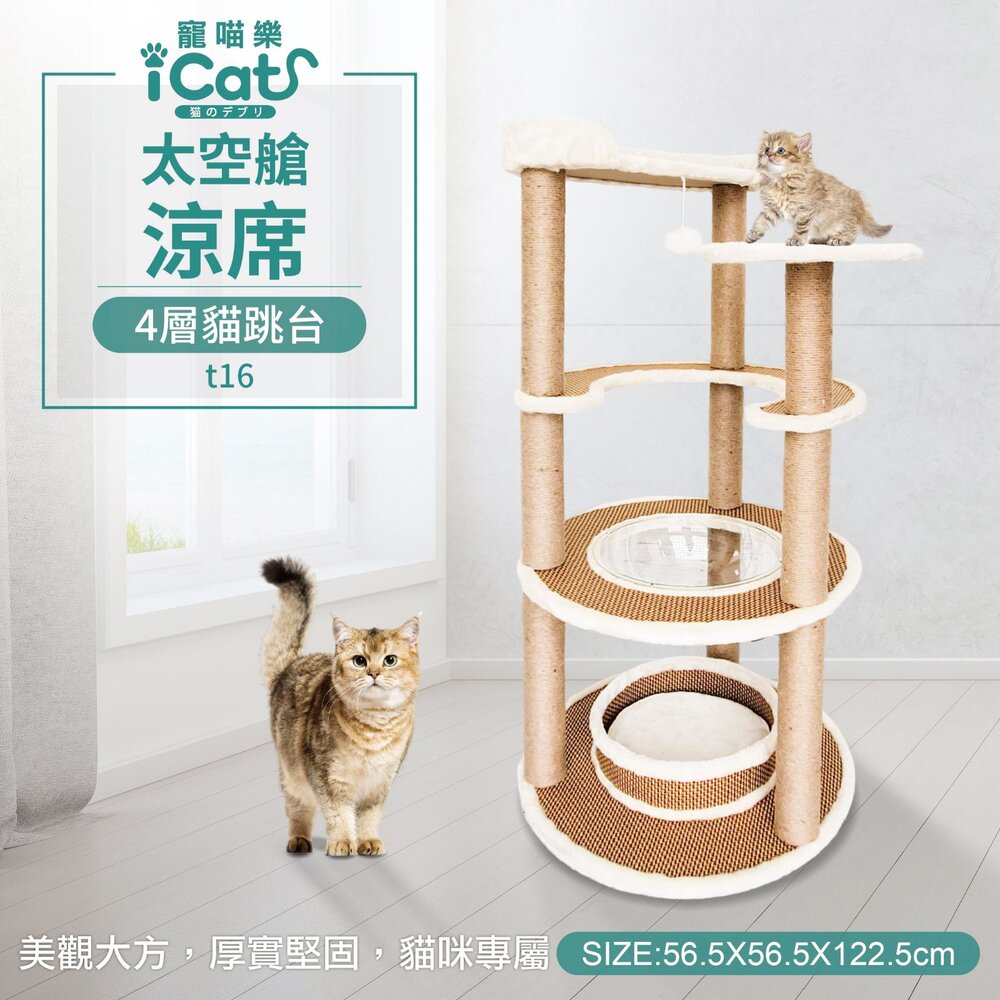 icat 寵喵樂 加高貓跳台 台灣出貨 木紋簡約 實木 多層加高 太空艙多層 通天柱貓跳台 貓跳台『WANG』-圖片-5