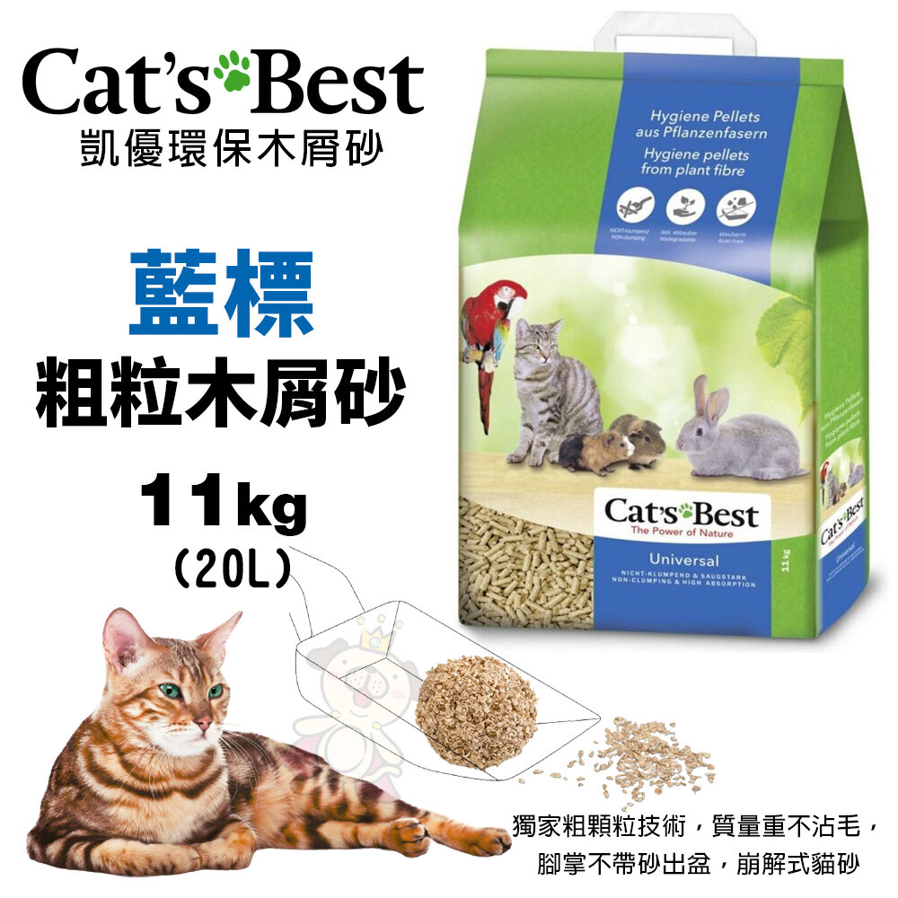 Cats Best 凱優 藍標 粗粒木屑砂 雙層貓便盆 小動物單層便盆 貓砂『WANG』-圖片-3