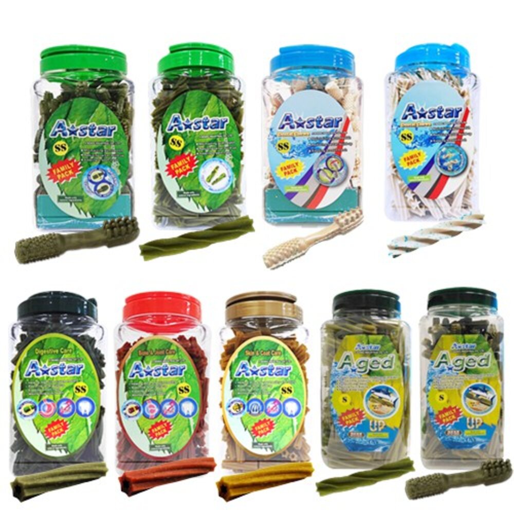 A-Star Bones AB潔牙骨桶裝1100g±5% 多效雙頭 五星/亮白雙頭 五星/空心六星棒/高齡犬『WANG』-圖片-1