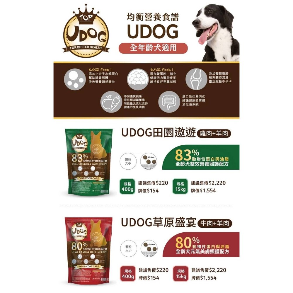 UDOG 全齡犬 400g 隨機口味 犬糧 狗乾糧 狗主食 狗飼料『WANG』-圖片-3