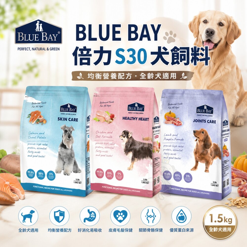 1590321221-BLUE BAY 倍力 S30 犬糧 1.5kg  鮭魚 雞肉 羊肉 低敏 機能糧 狗乾糧 狗主食 狗飼料『WANG』