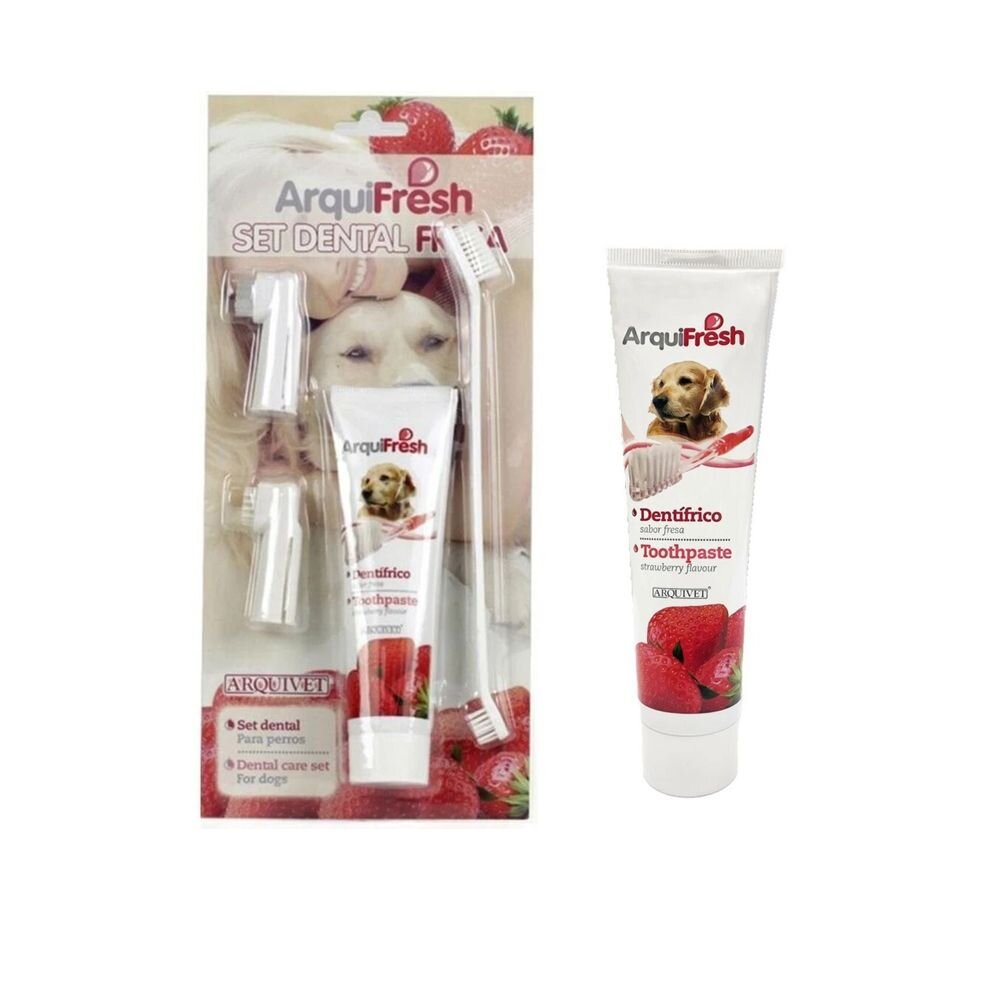 1590327340-西班牙 ArquiFresh 香甜草莓愛犬牙膏 香甜草莓愛犬牙膏+牙刷組 犬用牙膏『WANG』