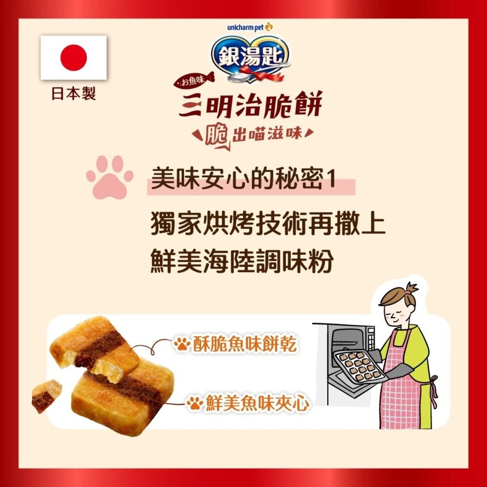 日本 Unicharm 嬌聯 銀湯匙 三明治貓脆餅 6gx4入 夾心餅乾 貓咪點心 貓脆餅 貓餅乾 貓零食『WANG』-圖片-6