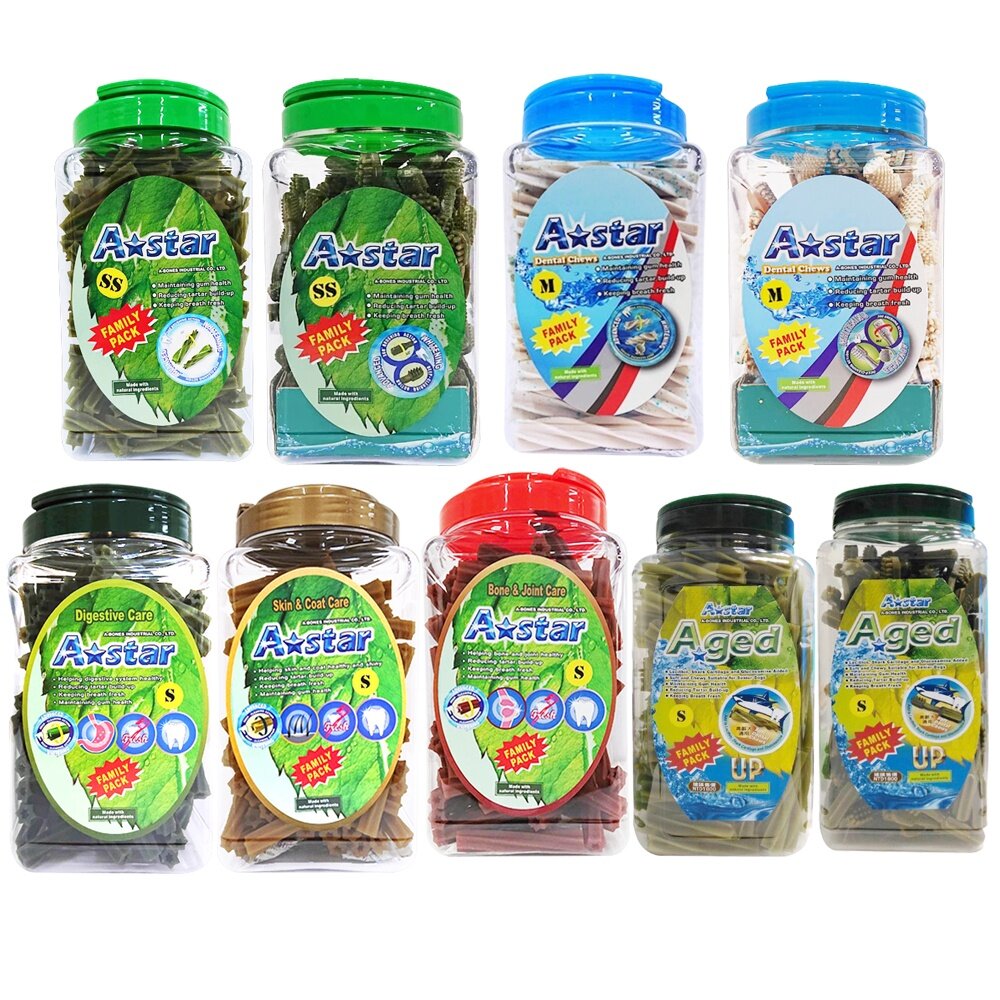 A-Star Bones AB 潔牙骨桶裝 1900g 雙頭 五星 亮白 空心六星棒 高齡犬『WANG』-圖片-1