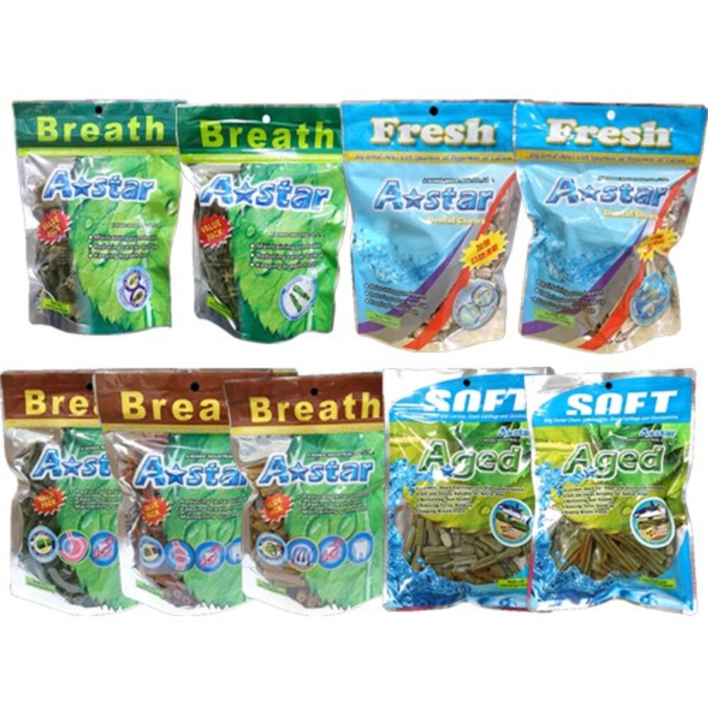 1786816115-A-Star Bones AB潔牙骨袋裝(大包裝)240g 多效雙頭 五星/亮白雙頭五星/空心六星棒/高齡犬『WANG』