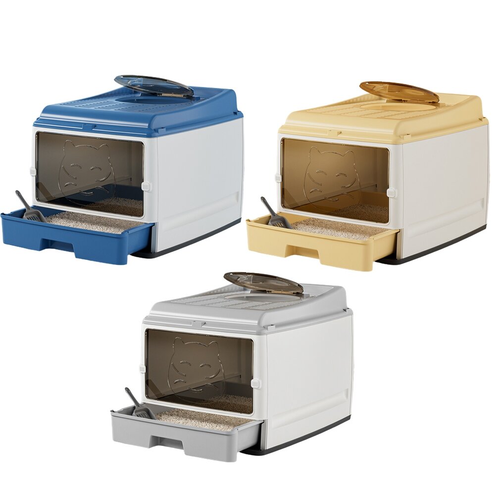 iCat 寵喵樂 全封閉抽屜式雙門升級款貓砂盆【台灣極速出貨】送貓鏟和除臭包 經典超大號 貓砂盆『WANG』-圖片-1