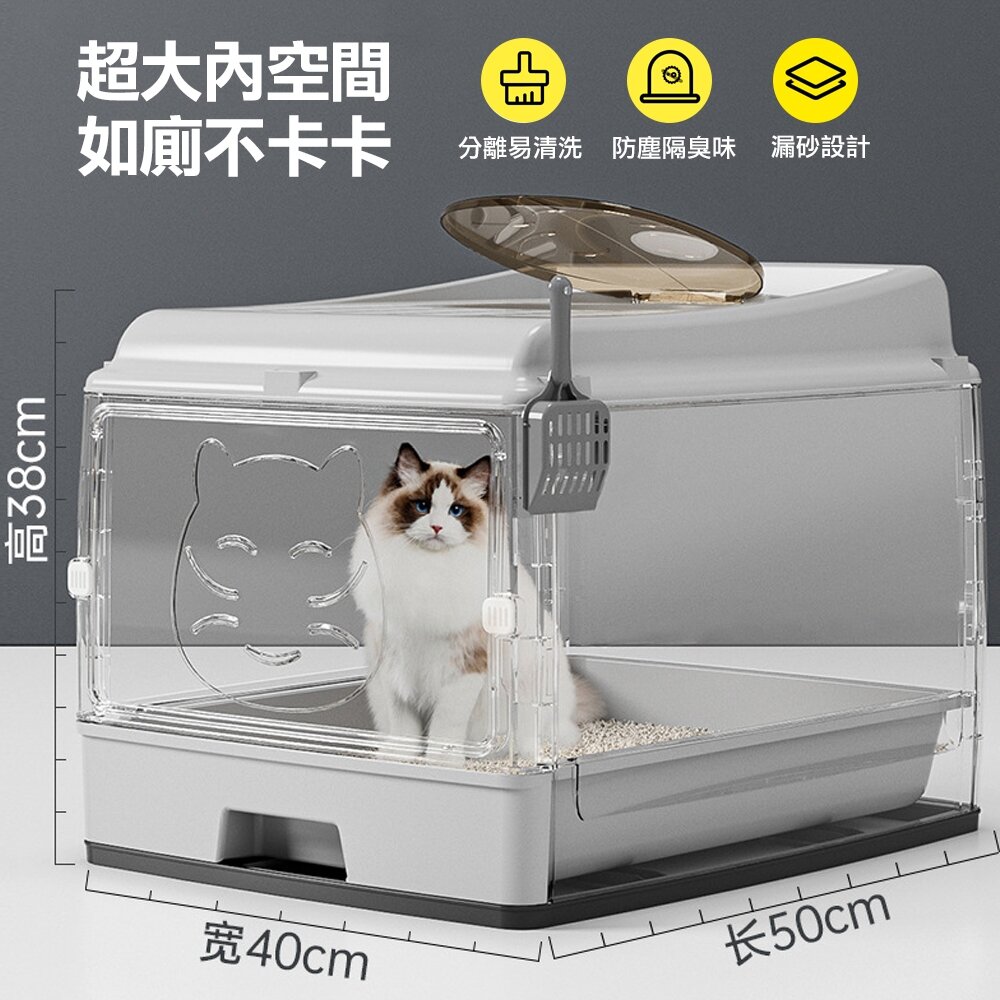 iCat 寵喵樂 全封閉抽屜式雙門升級款貓砂盆【台灣極速出貨】送貓鏟和除臭包 經典超大號 貓砂盆『WANG』-圖片-2