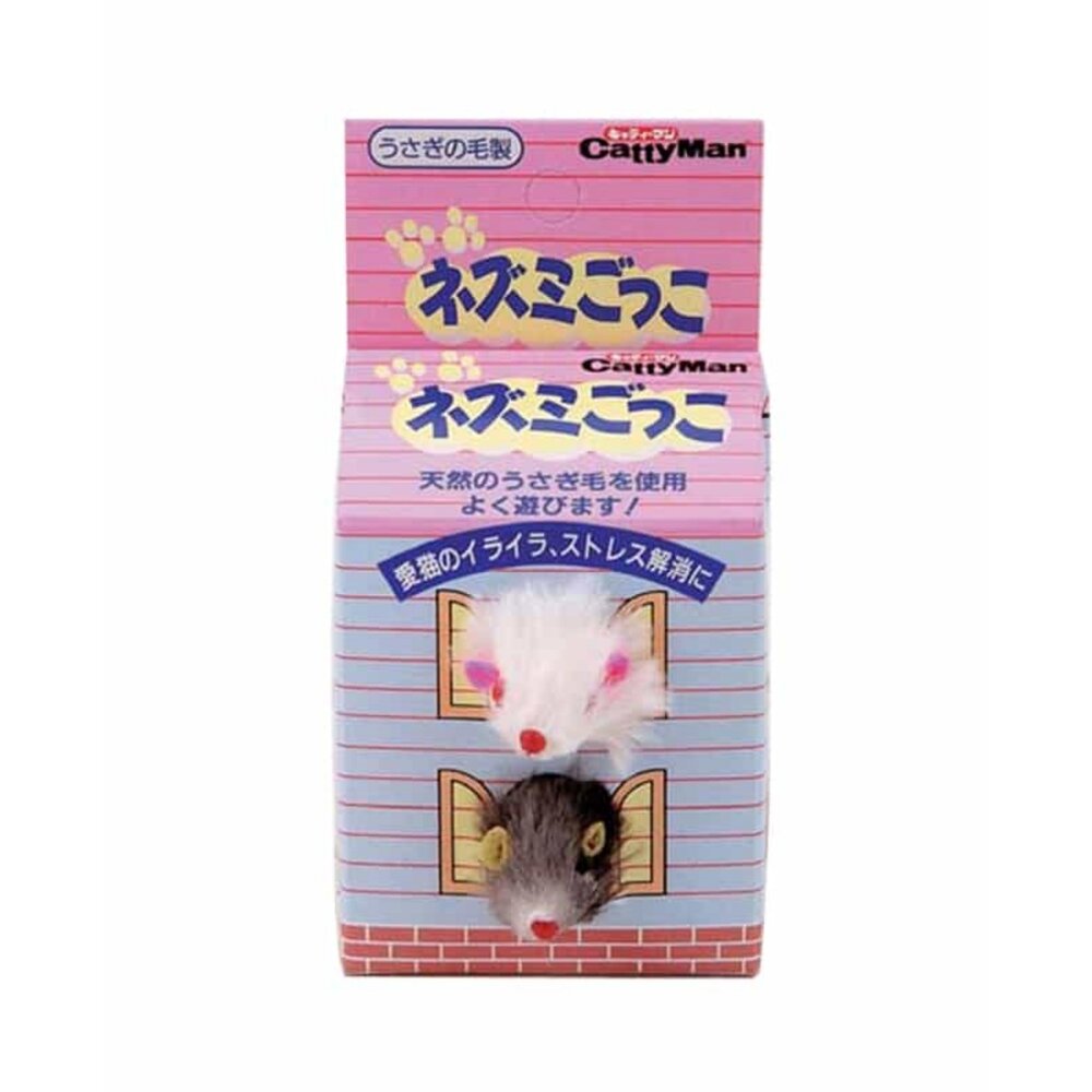 日本 CATTYMAN 彩色毛線鈴鐺球 刷牙玩具棒形 兔毛俏皮小老鼠雙色迷你老鼠 貓掌抱枕 逗貓棒 貓玩具『WANG』-圖片-2