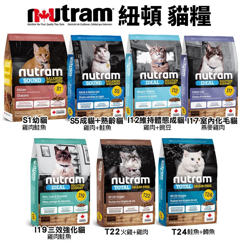 Nutram 紐頓 貓糧5.4kg【免運】S1 S5 I12 I17 I19 T22 T24 貓飼料『WANG』-圖片-2