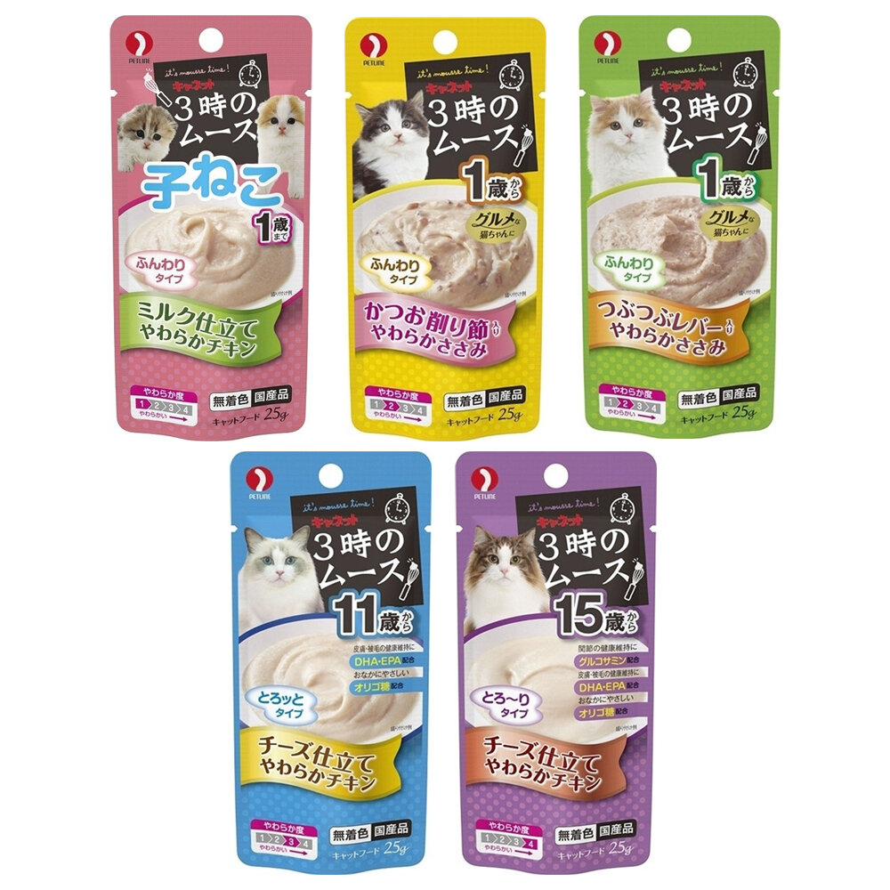日本進口 PETLINE 三時貓用慕斯餐包 25g 副食 貓餐包 水份補給 全齡貓 貓餐包『WANG』-圖片-1