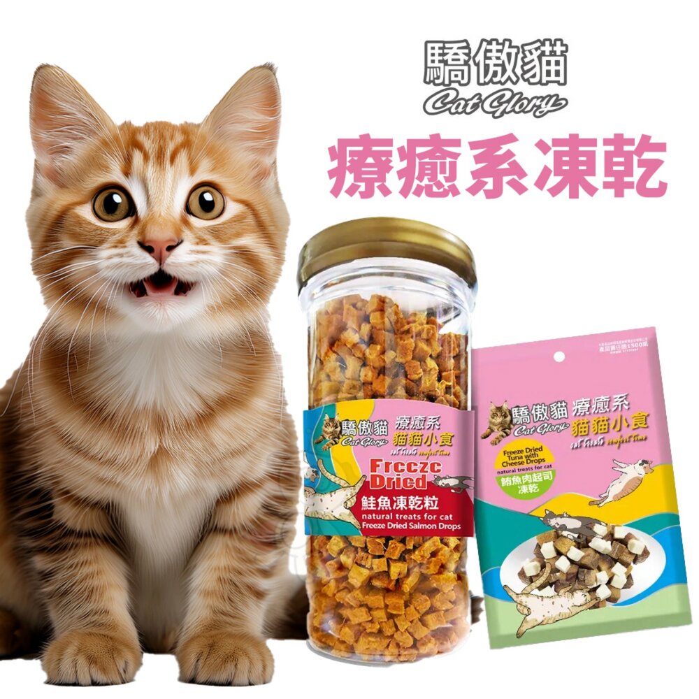 19979145409-Cat Glory 驕傲貓 療癒系凍乾 袋裝/罐裝 起司丁 雞肉丁 鱈魚 鮭魚 鮪魚 凍乾零食 貓零食『WANG』
