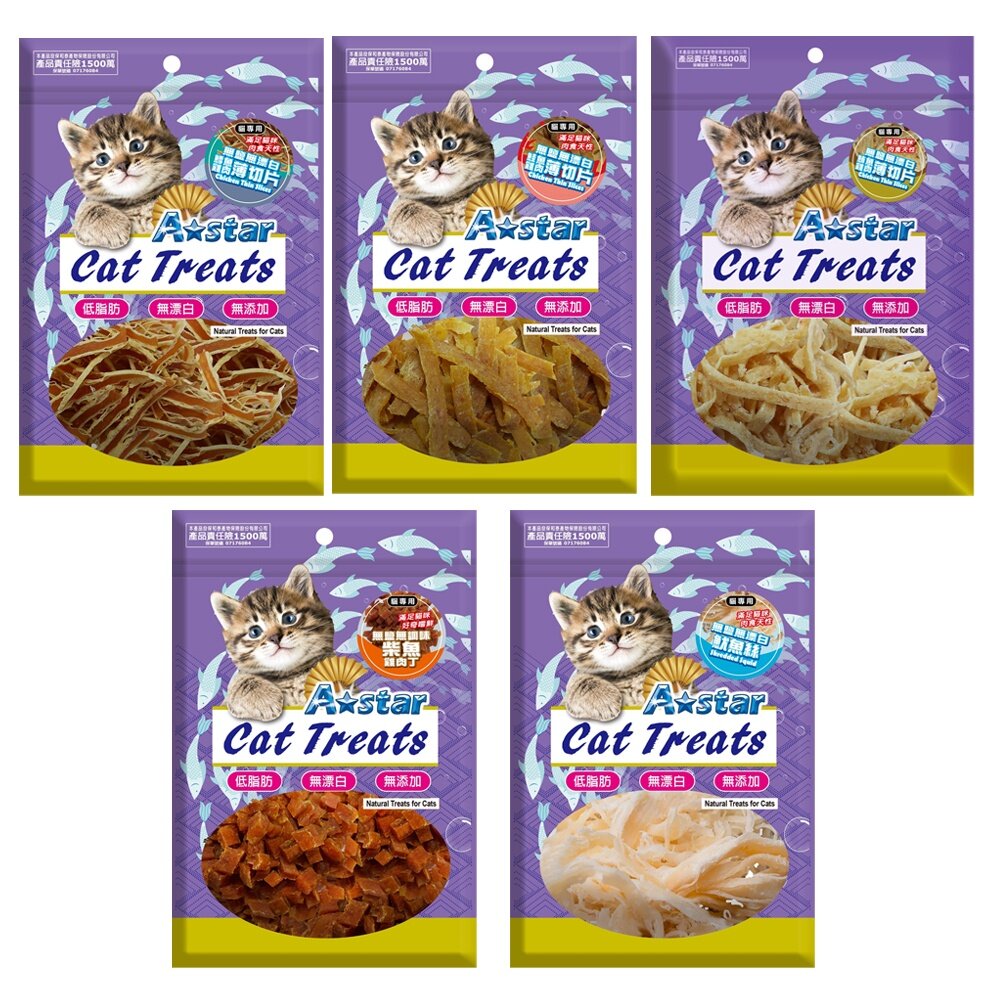 A-Star 貓專用雞肉薄切片30g-80g 袋裝 鮭魚 鮪魚 鱈魚 柴魚丁 魷魚絲 貓點心 貓零食『WANG』-圖片-1