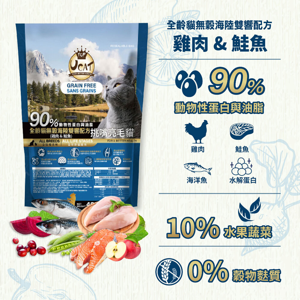 UCAT 天然無穀全齡貓 2kg-6Kg|雞肉&鮭魚 挑嘴亮毛配方 無穀貓糧 貓乾糧 貓飼料『WANG』-圖片-2