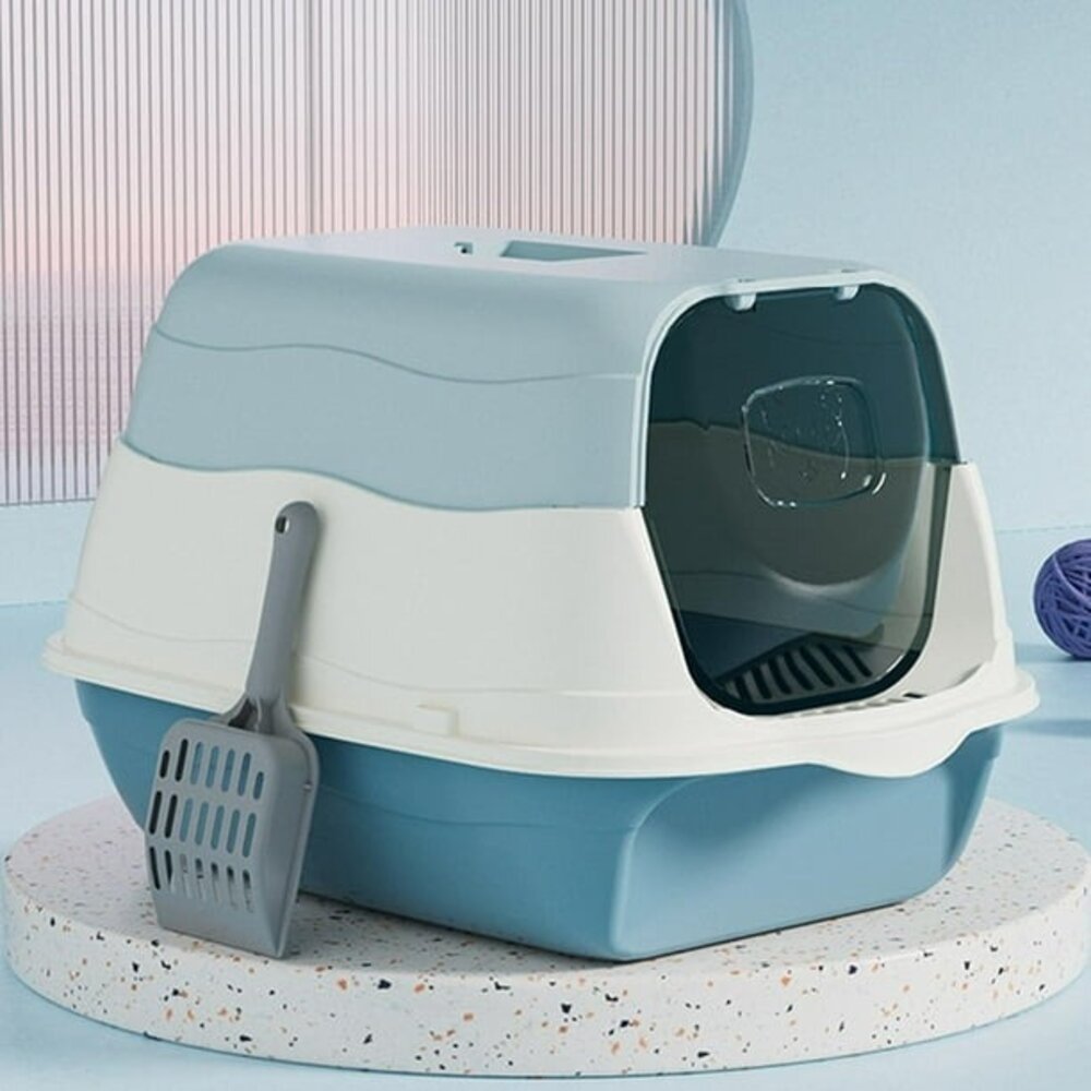 iCat 寵喵樂 B款兩用式全半罩貓砂盆【台灣極速出貨】送貓砂鏟+除臭包 超大號 貓廁所 貓砂盆『WANG』-圖片-4