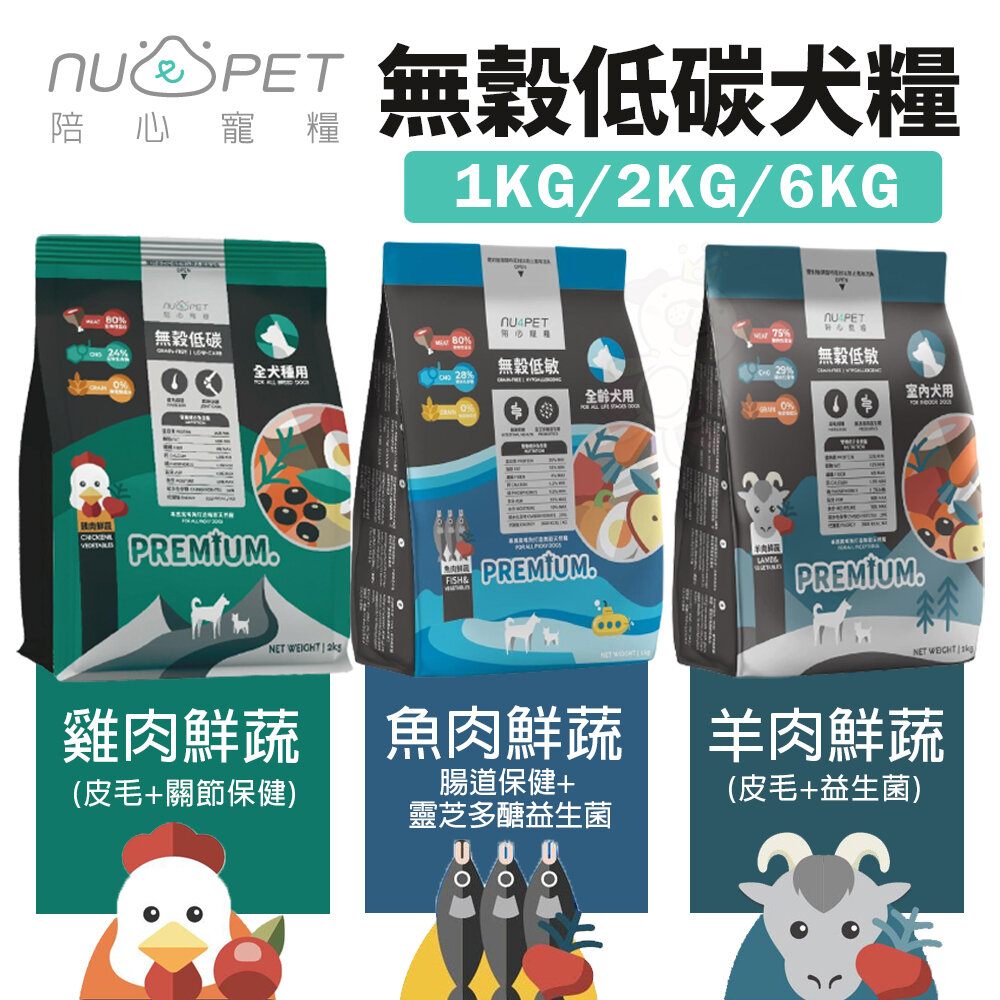 NU4PET陪心寵糧無穀低碳狗糧1KG/2KG/6KG皮毛腸道保健室內犬狗乾糧狗主食狗飼料『WANG』