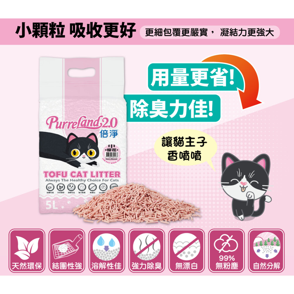 PurreLAND 倍淨2.0豆腐貓砂 6L(2.5kg)【單包】 原味|綠茶|櫻花 豆腐貓砂 貓砂『WANG』-圖片-2