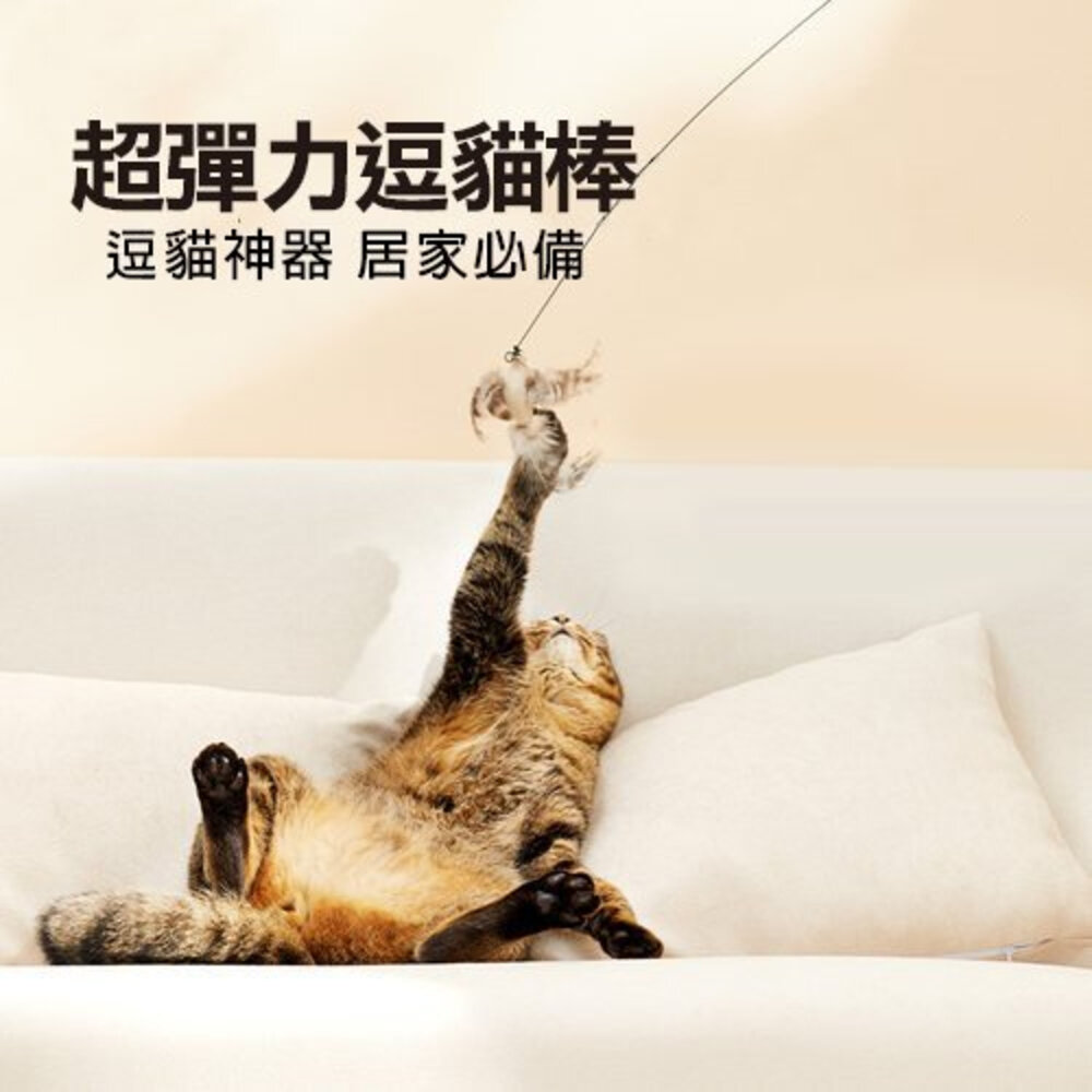 icat 寵喵樂 逗貓棒 木柄毛絨鈴鐺桶裝禮盒 1014三節釣魚桿伸縮式8件套 1013木把伸縮桿逗貓棒『WANG』-圖片-5