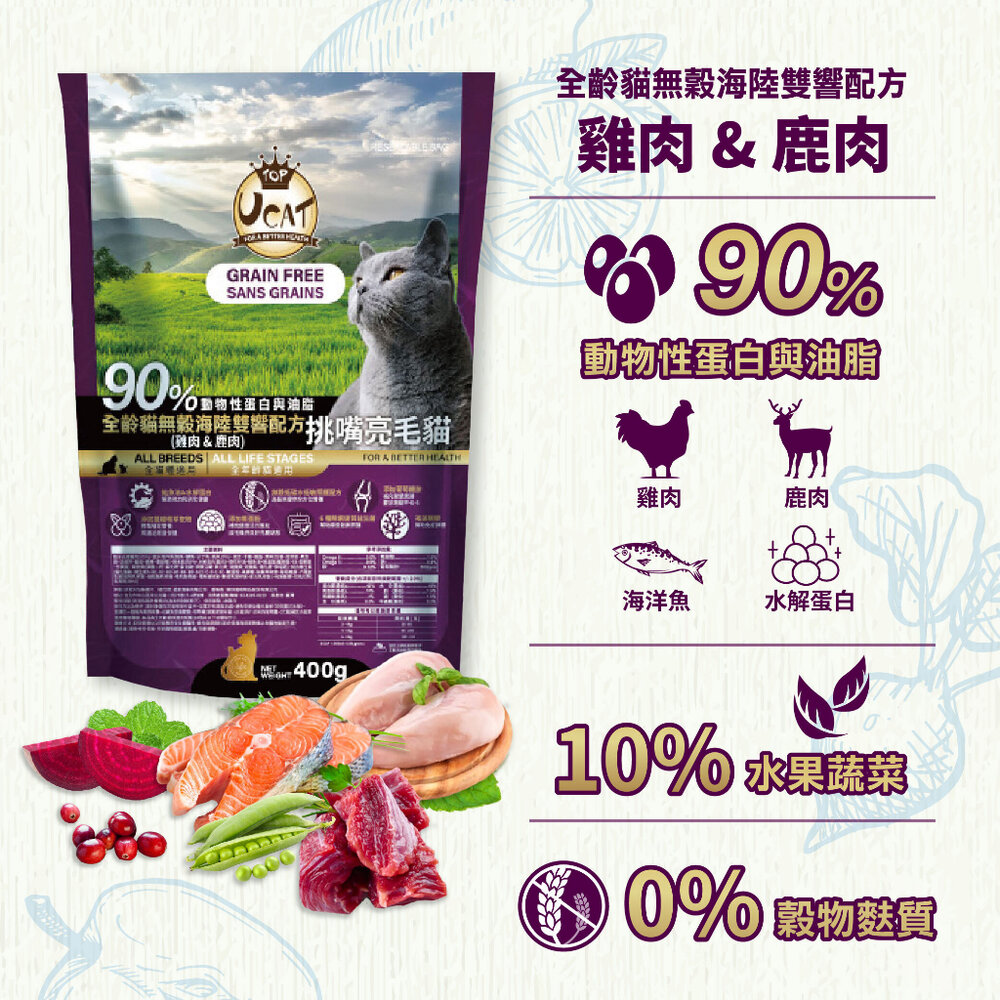UCAT 天然無穀全齡貓 2kg-6Kg|雞肉&鹿肉 挑嘴亮毛配方 無穀貓糧 貓乾糧 貓飼料『WANG』-圖片-3