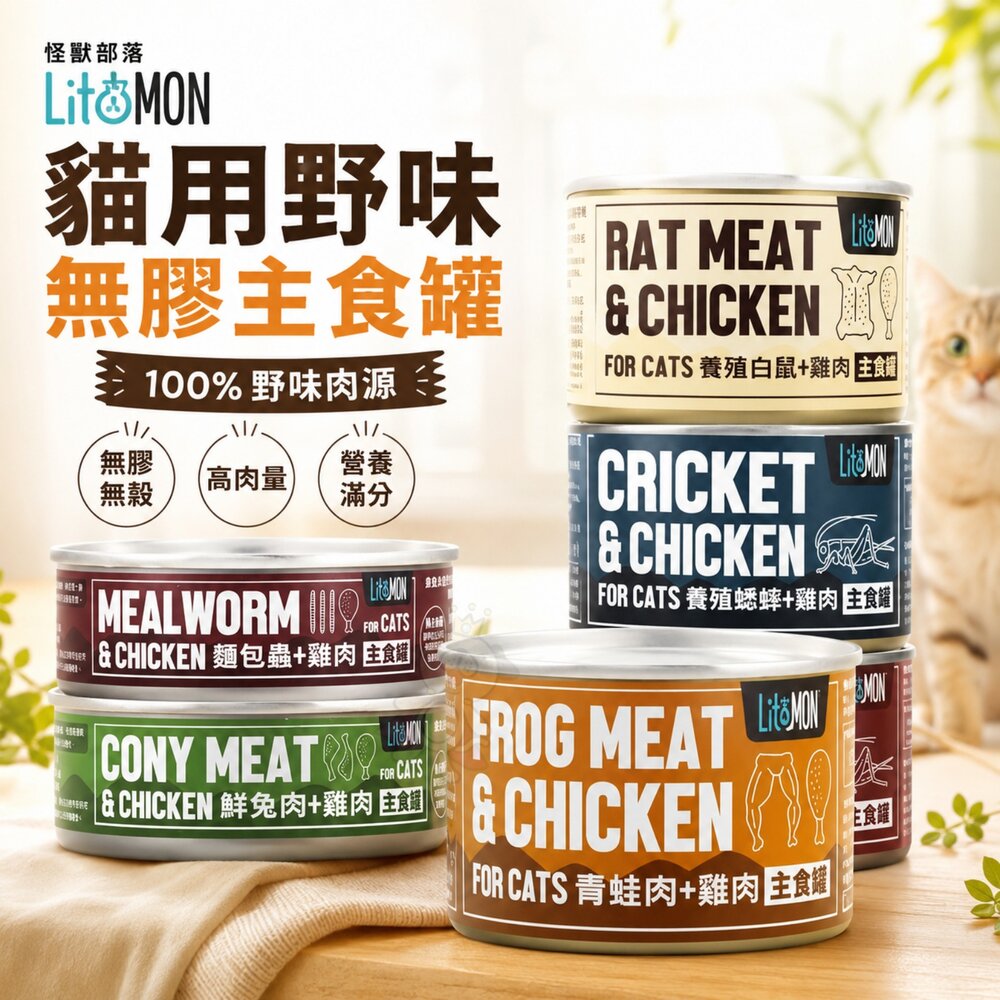 22184408875-LitoMon 怪獸部落 貓用 野味無膠主食罐【單罐】82 165g 貓罐 無膠 野味 貓罐頭 『WANG』