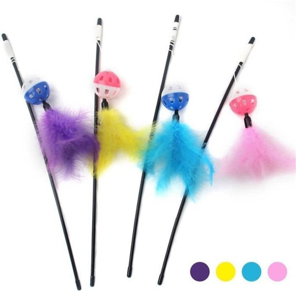 icat 寵喵樂 逗貓棒 竹桿長尾羽毛1002 竹桿藤球1004 黑桿鈴鐺毛球1001 木把伸縮桿1013『WANG』-圖片-1