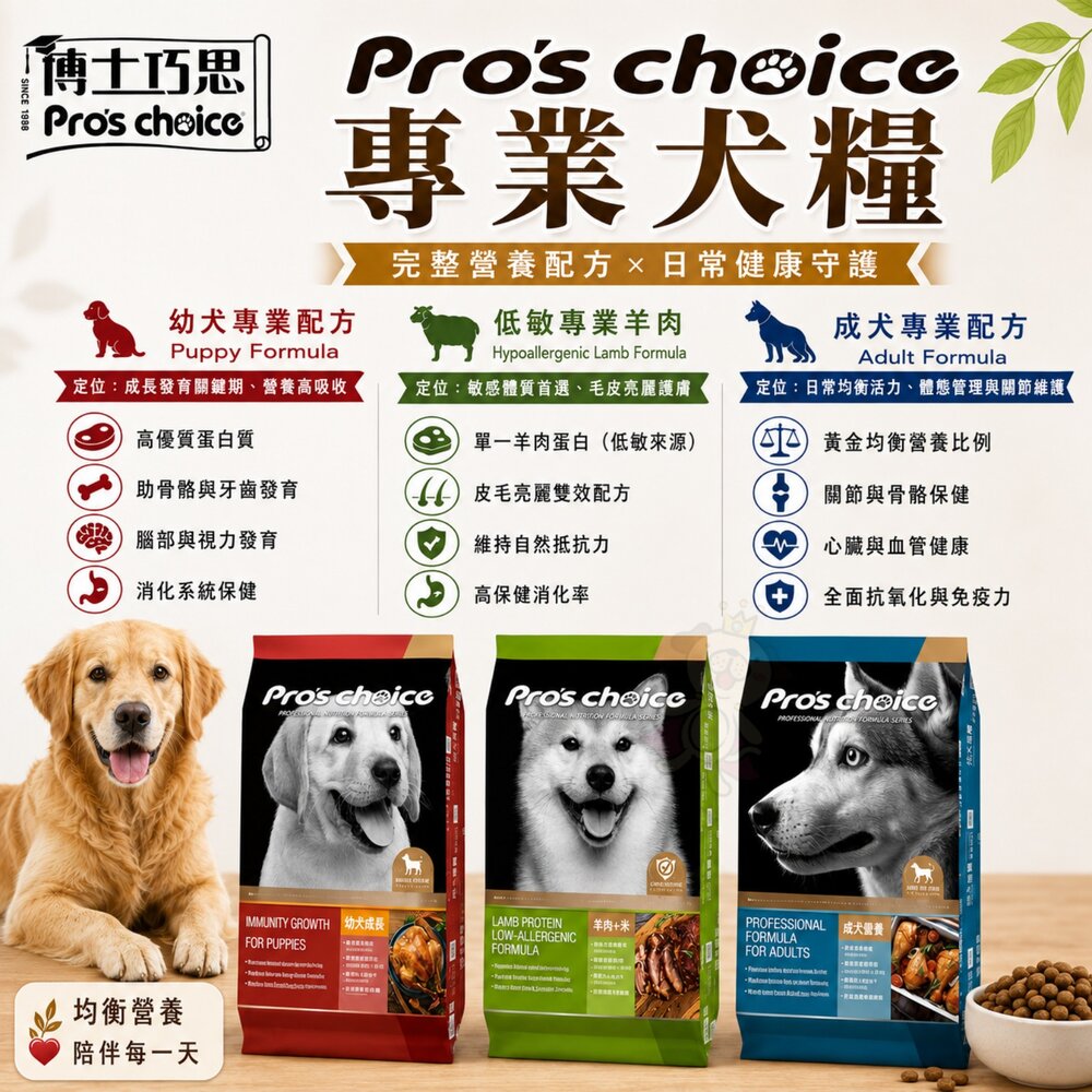 Pro's choice 博士巧思 專業犬糧 15Kg 幼犬 成犬 低過敏 狗乾糧 狗主食 狗飼料『WANG』-圖片-2