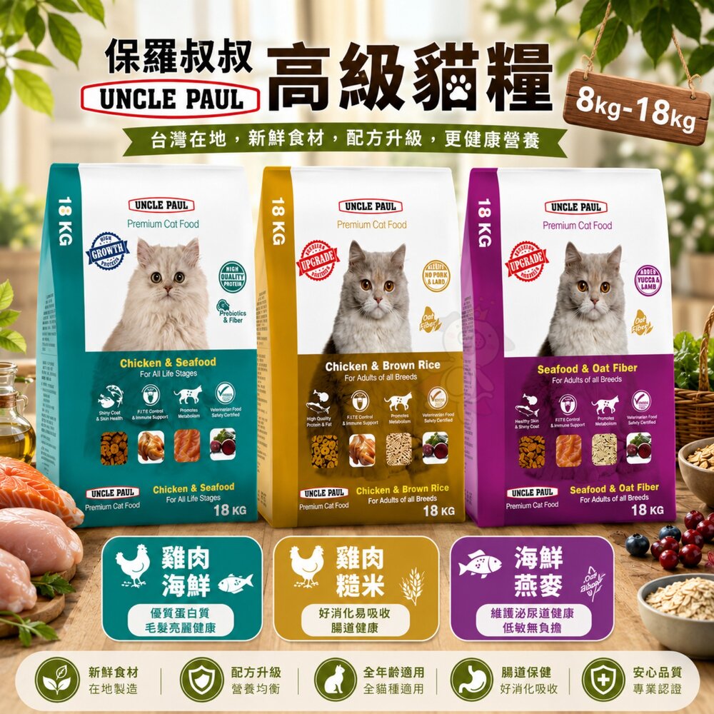 22771412964-UNCLE PAUL 保羅叔叔 高級貓糧 8kg-18kg 均衡維他命與礦物質 化毛配方 貓糧『WANG』