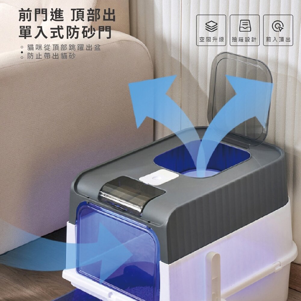 iCat 寵喵樂 紫外線雙門豪華上掀抽屜式B款貓砂盆【台灣極速出貨】送貓砂鏟+除臭包 超大款 貓砂盆『WANG』-圖片-4