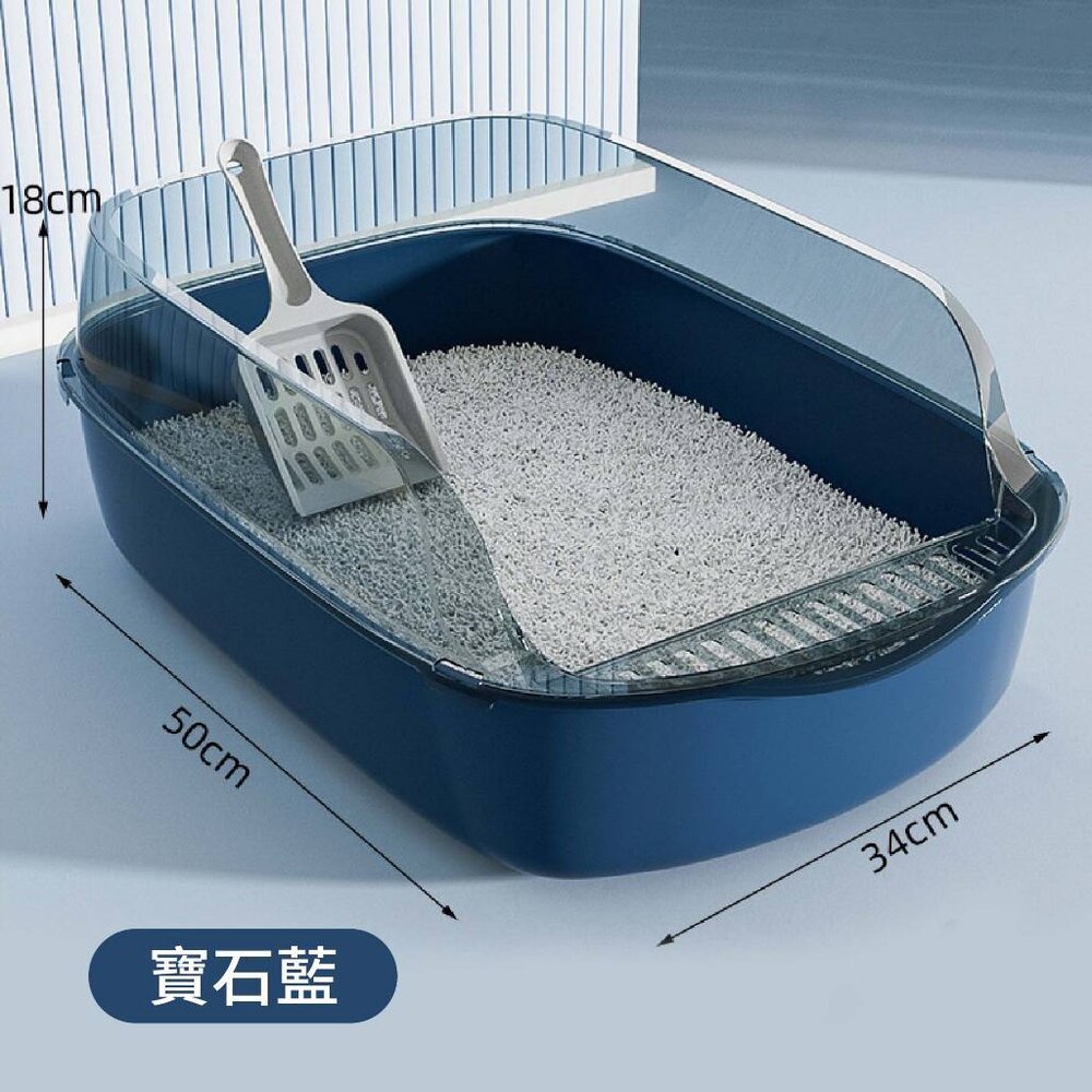 iCat 寵喵樂 超大號加厚高圍牆貓砂盆【台灣極速出貨】大空間貓廁所 加高加厚 半罩式 貓砂盆『WANG』-圖片-5