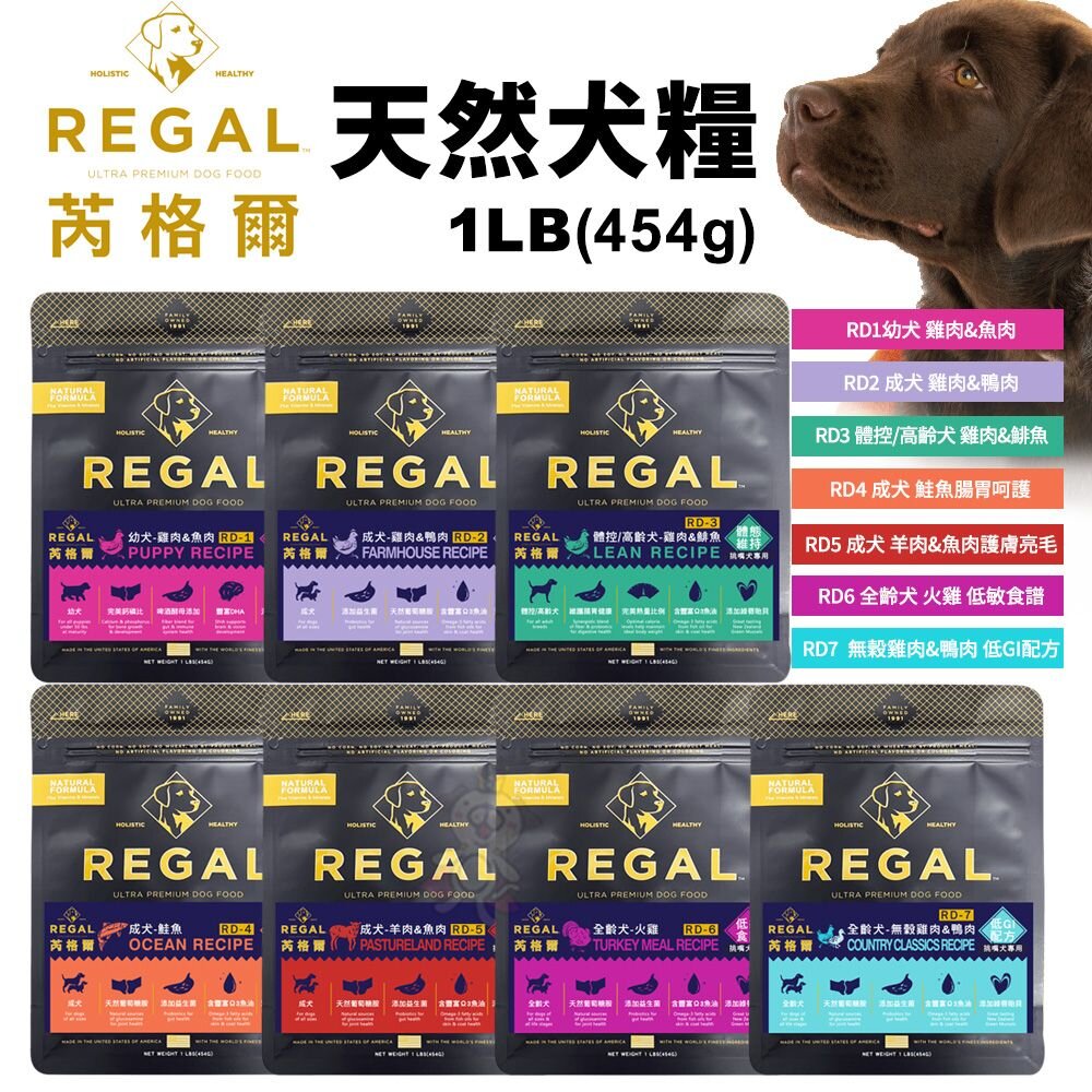 240716193617-REGAL 芮格爾天然寵糧 狗糧1LB(454g) 幼犬 成犬 室內犬 高齡犬 犬飼料 犬糧 狗飼料『WANG』