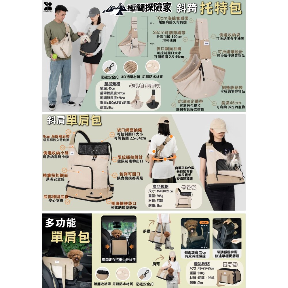 HIDREAM 極簡探險家 旅行雙肩包 斜跨托特包 斜肩單肩包 雙開帳篷雙肩包 多功能單肩包『WANG』-圖片-3